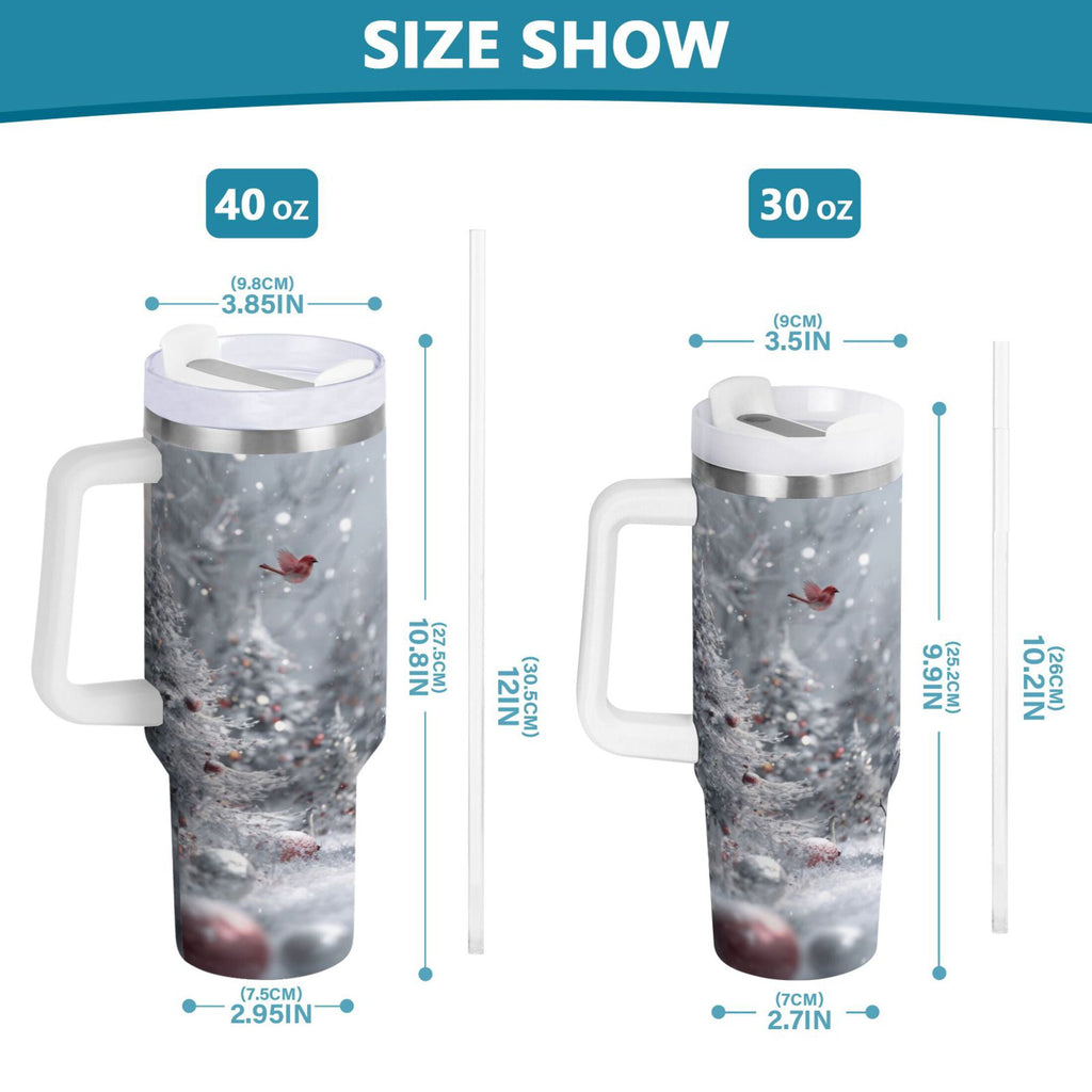 30 oz Insulated Stainless Steel Tumbler Double Wall Stainless Steel Tumbler with 2-Way Drinking Snowy Winter Landscape - D6GY