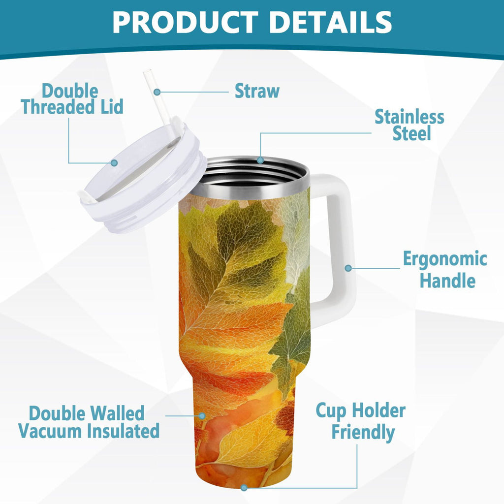30 oz Insulated Stainless Steel Tumbler Double Wall Stainless Steel Tumbler with 2-Way Drinking Various Shades Autumn Leaves - 5FA4