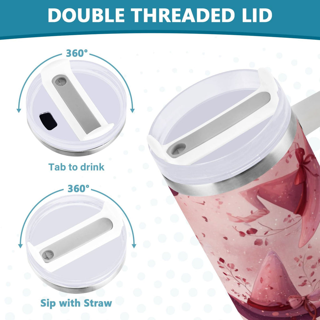 30 oz Insulated Stainless Steel Tumbler Double Wall Stainless Steel Tumbler with 2-Way Drinking Hats with Delicate Bows - G5GX
