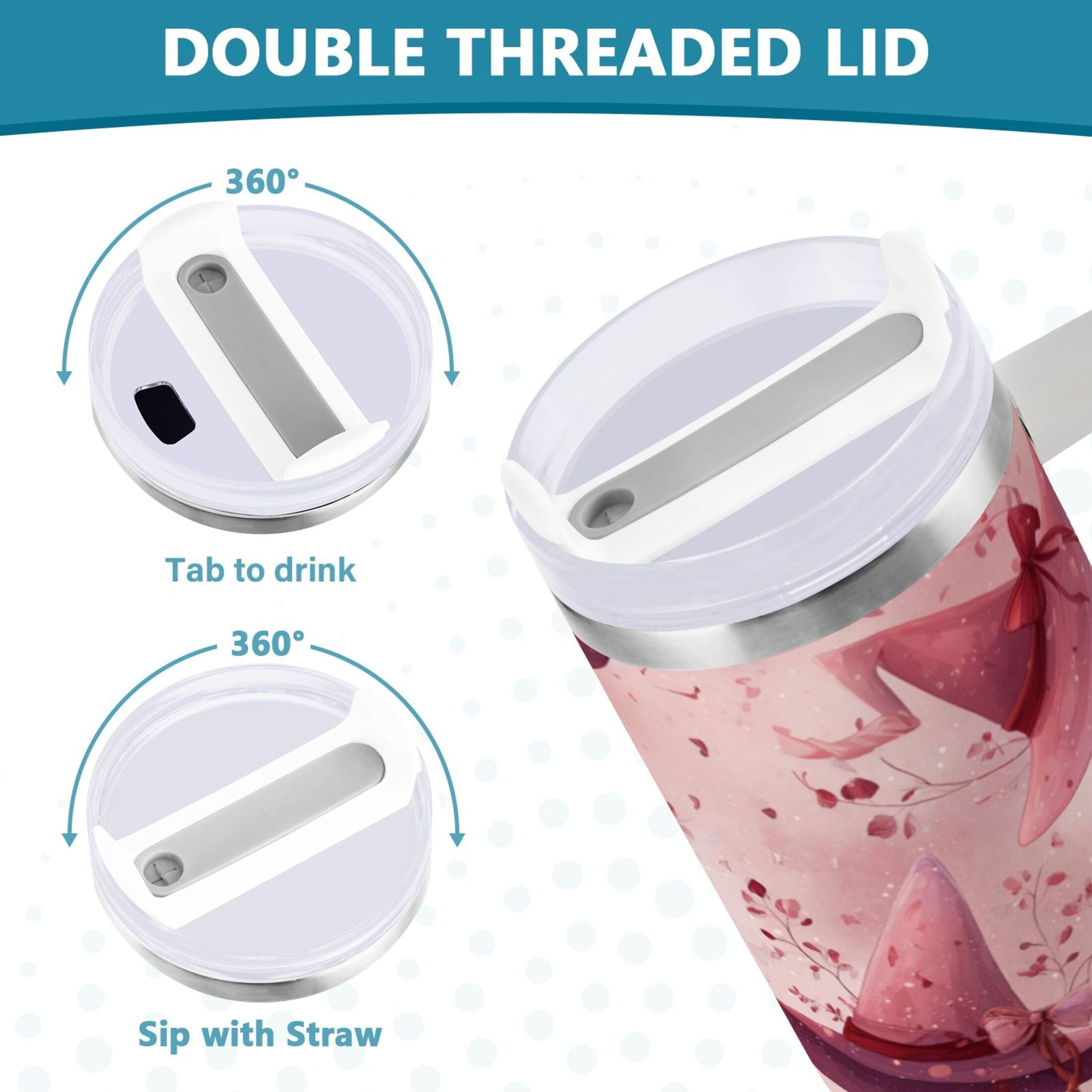 30 oz Insulated Stainless Steel Tumbler Double Wall Stainless Steel Tumbler with 2-Way Drinking Hats with Delicate Bows - G5GX