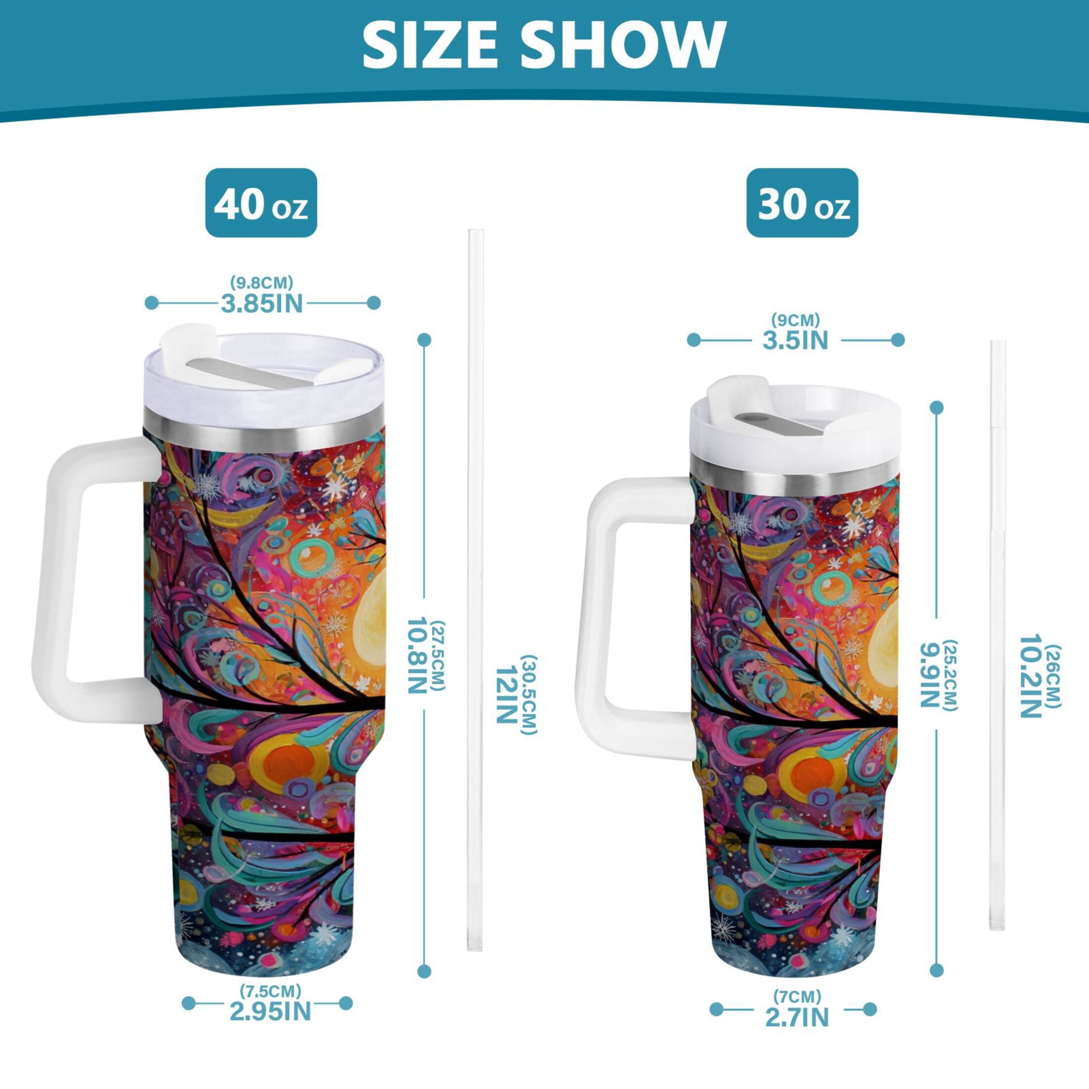 30 oz Insulated Stainless Steel Tumbler Double Wall Stainless Steel Tumbler with 2-Way Drinking Beautiful Abstract Tree Painting - UOWR