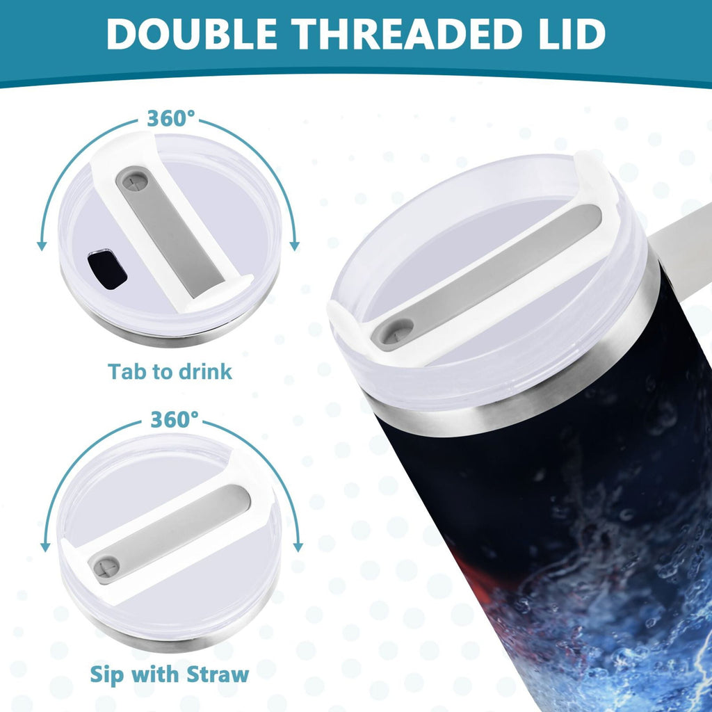40 oz Insulated Stainless Steel Tumbler Double Wall Stainless Steel Tumbler with 2-Way Drinking Baseball with Water and Fire - 2KOP