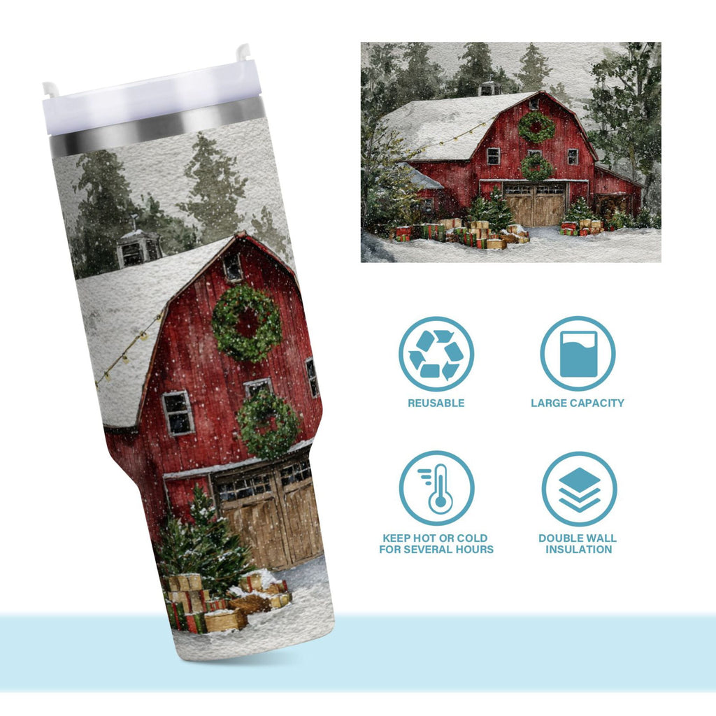 30 oz Insulated Stainless Steel Tumbler Double Wall Stainless Steel Tumbler with 2-Way Drinking Old Red Barn - PS56
