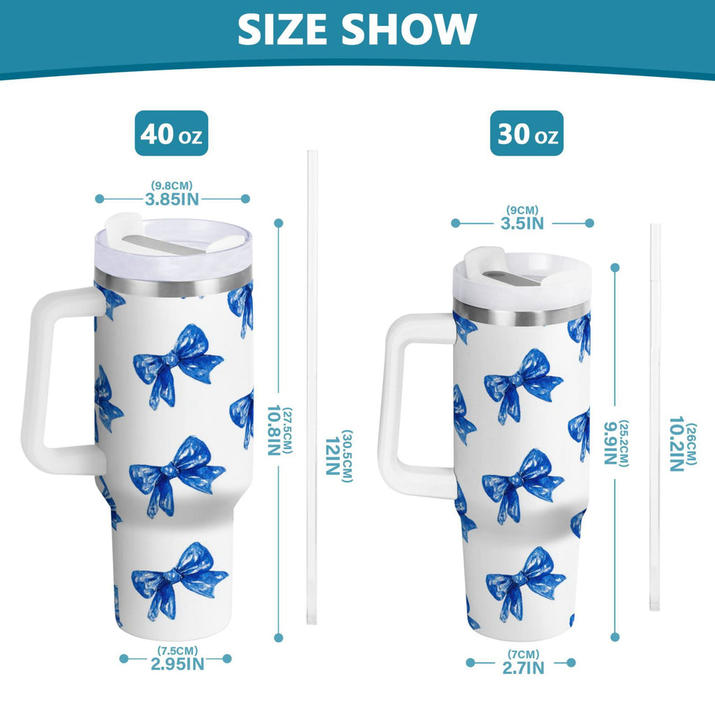 30 oz Insulated Stainless Steel Tumbler Double Wall Stainless Steel Tumbler with 2-Way Drinking Blue Bows Pattern - 3BA5