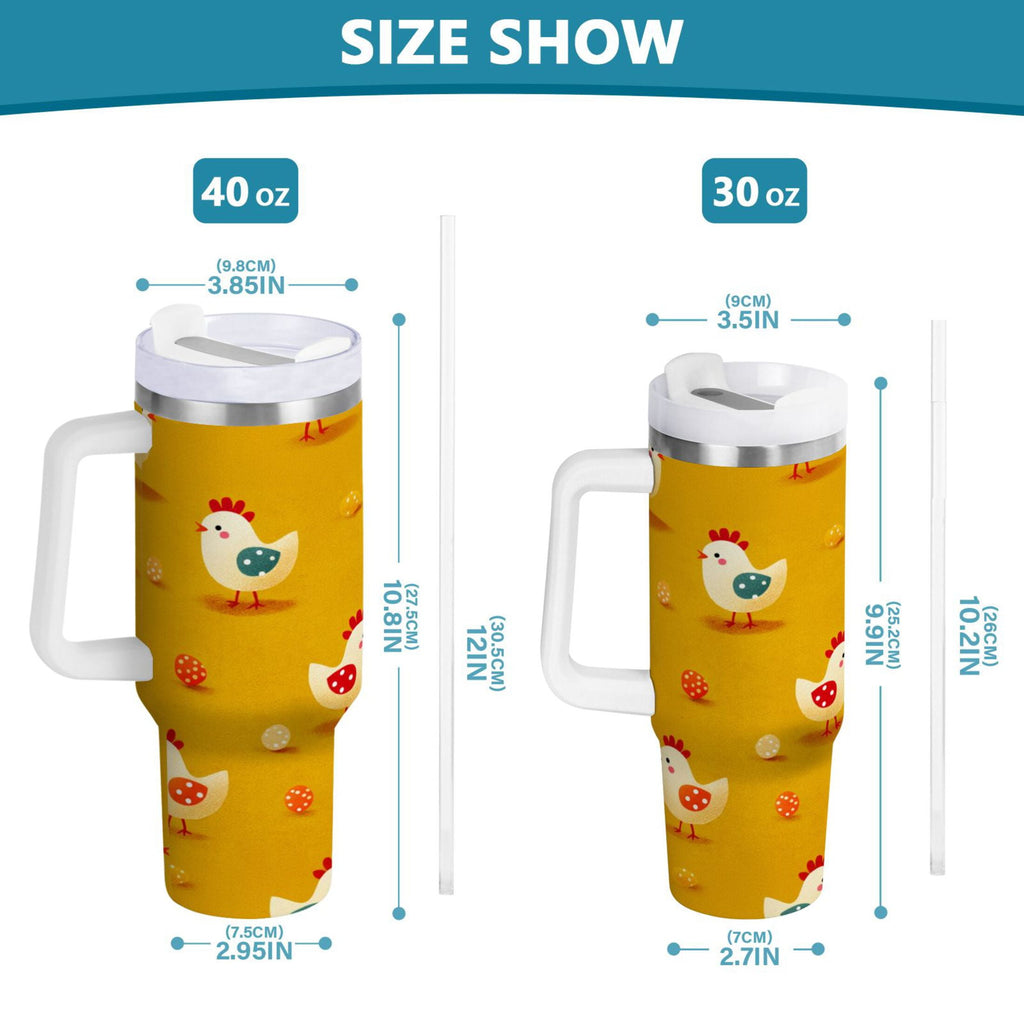 30 oz Insulated Stainless Steel Tumbler Double Wall Stainless Steel Tumbler with 2-Way Drinking Cartoon Chickens Pattern - XI35