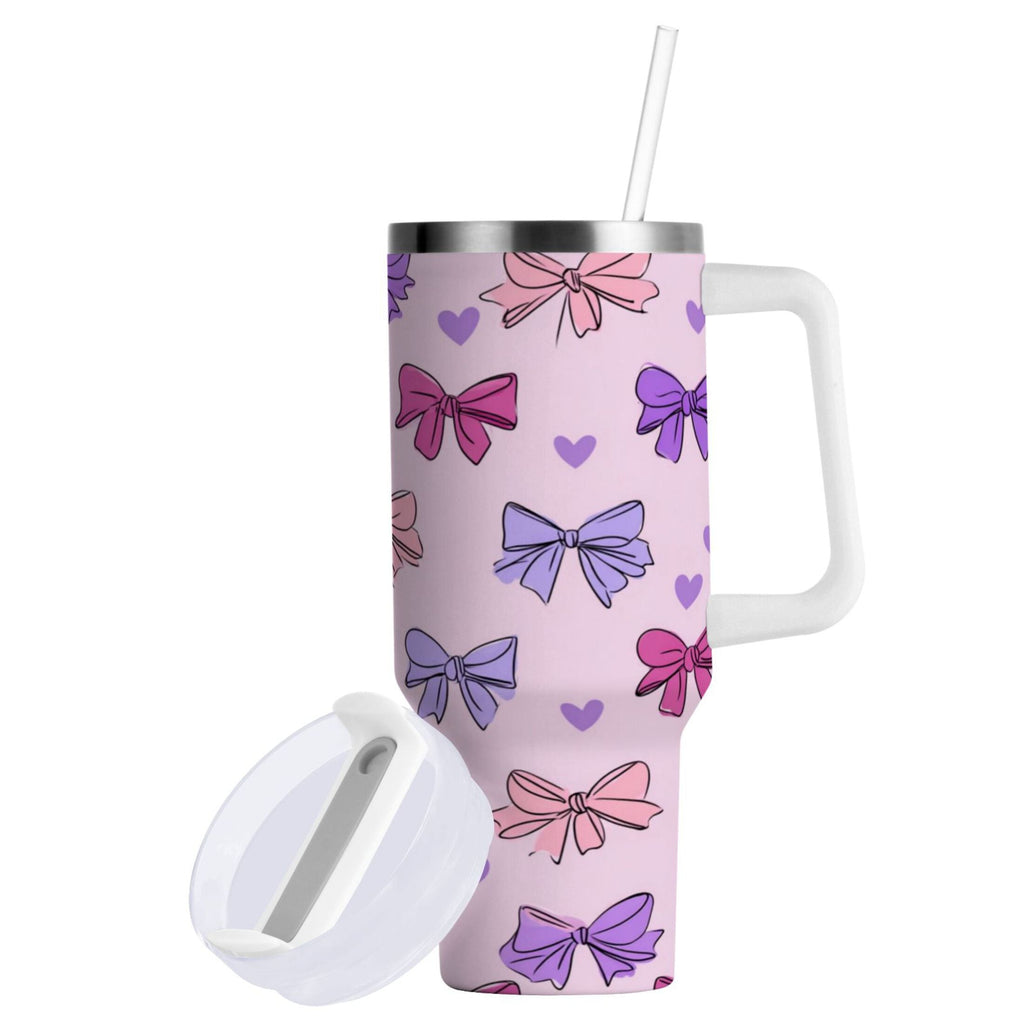 30 oz Insulated Stainless Steel Tumbler Double Wall Stainless Steel Tumbler with 2-Way Drinking Bows and Heart Pattern - P0Q8