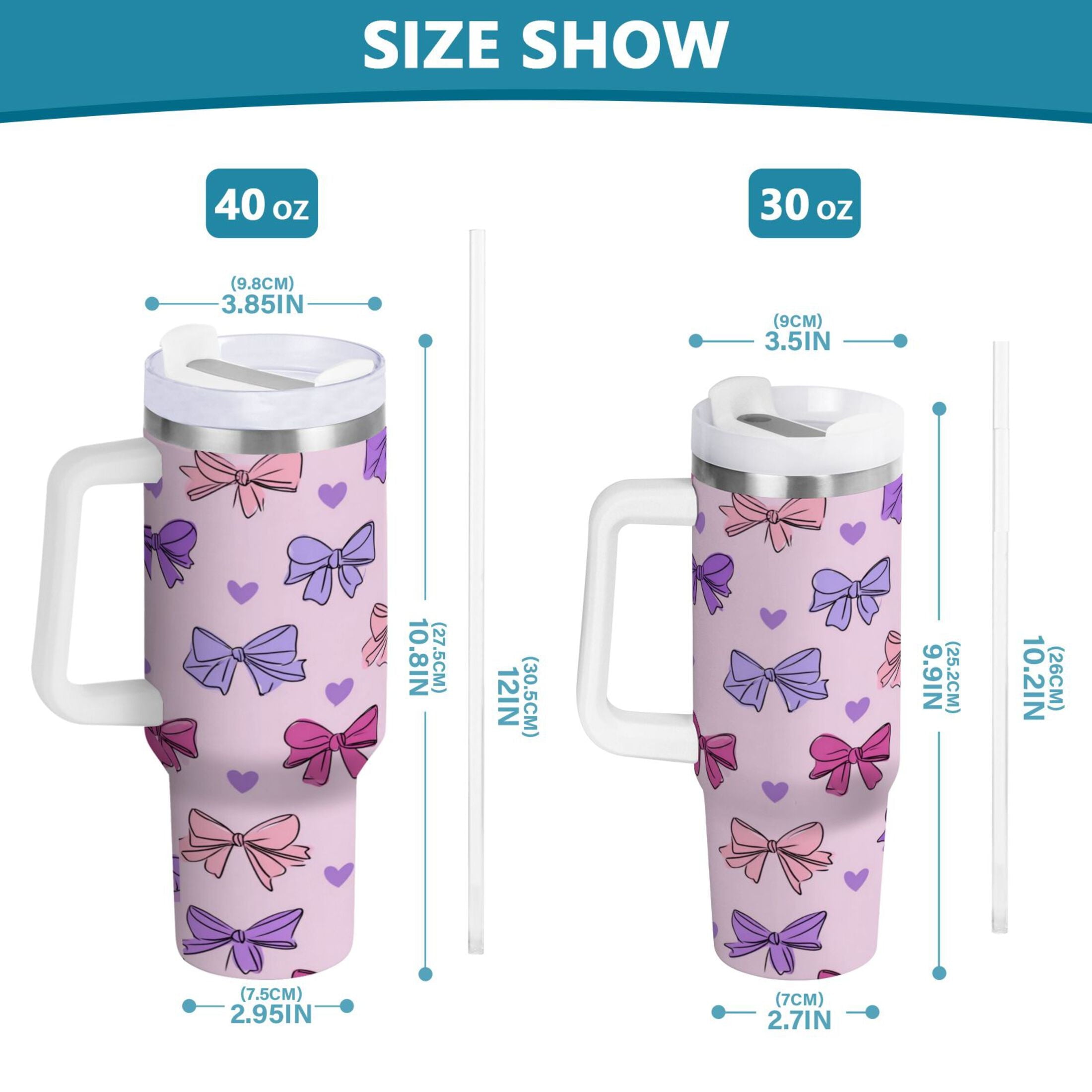 30 oz Insulated Stainless Steel Tumbler Double Wall Stainless Steel Tumbler with 2-Way Drinking Bows and Heart Pattern - P0Q8