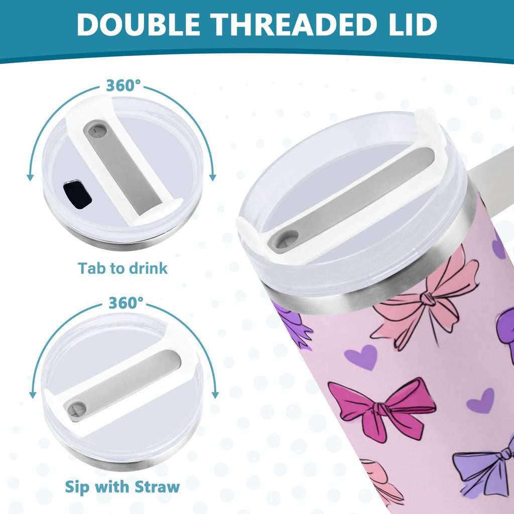 30 oz Insulated Stainless Steel Tumbler Double Wall Stainless Steel Tumbler with 2-Way Drinking Bows and Heart Pattern - P0Q8