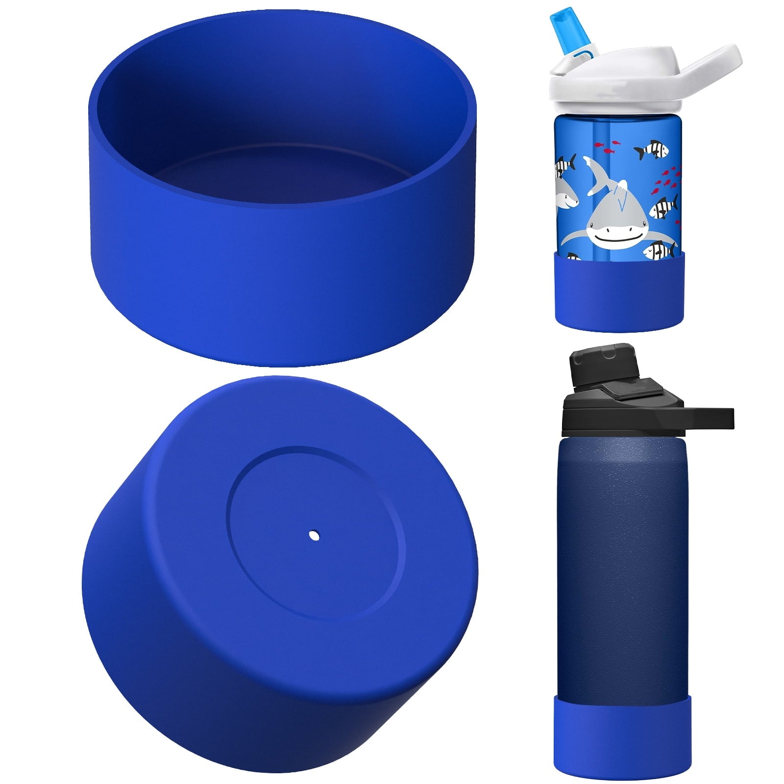 Linkidea 2 Pack Water Bottle Boot Compatible with CamelBak Eddy+20oz/25oz, Chute Mag 20oz/25oz, Carry Cap, Silicone Anti-Slip Bottle Bottom Bumper Protector (Navy Blue) - D8WB