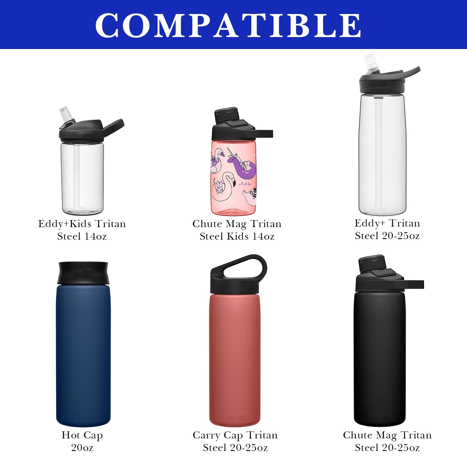 Linkidea 2 Pack Water Bottle Boot Compatible with CamelBak Eddy+20oz/25oz, Chute Mag 20oz/25oz, Carry Cap, Silicone Anti-Slip Bottle Bottom Bumper Protector (Navy Blue) - D8WB