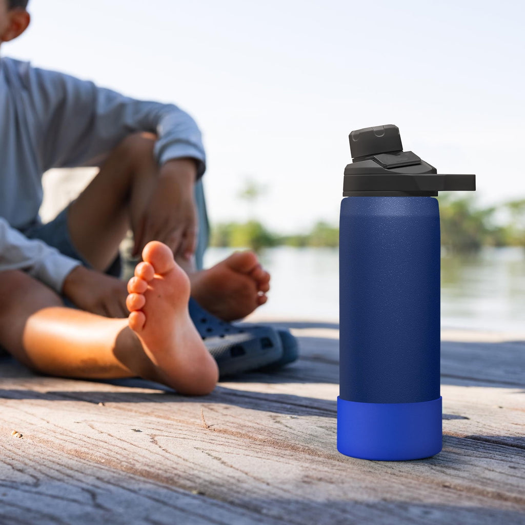 Linkidea 2 Pack Water Bottle Boot Compatible with CamelBak Eddy+20oz/25oz, Chute Mag 20oz/25oz, Carry Cap, Silicone Anti-Slip Bottle Bottom Bumper Protector (Navy Blue) - D8WB