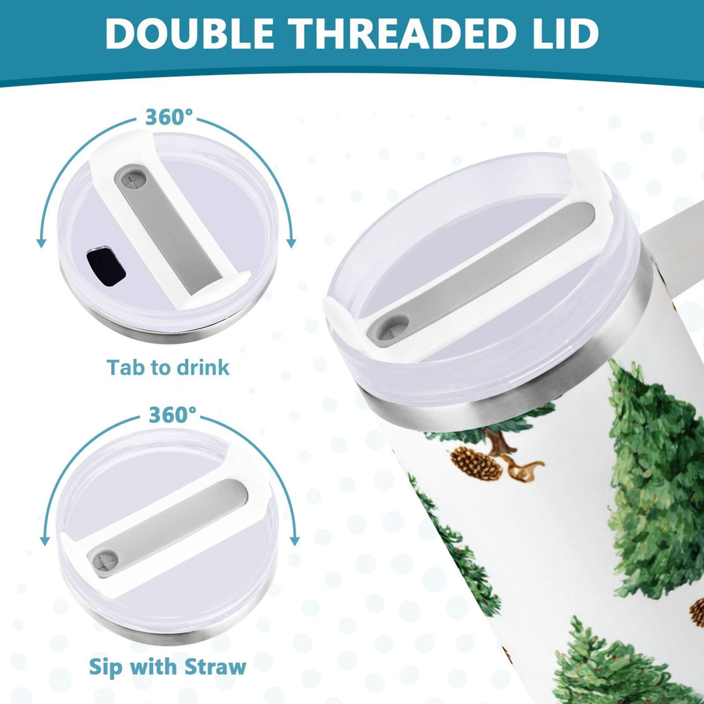 30 oz Insulated Stainless Steel Tumbler Double Wall Stainless Steel Tumbler with 2-Way Drinking Watercolor Green Christmas Tree - HY7R