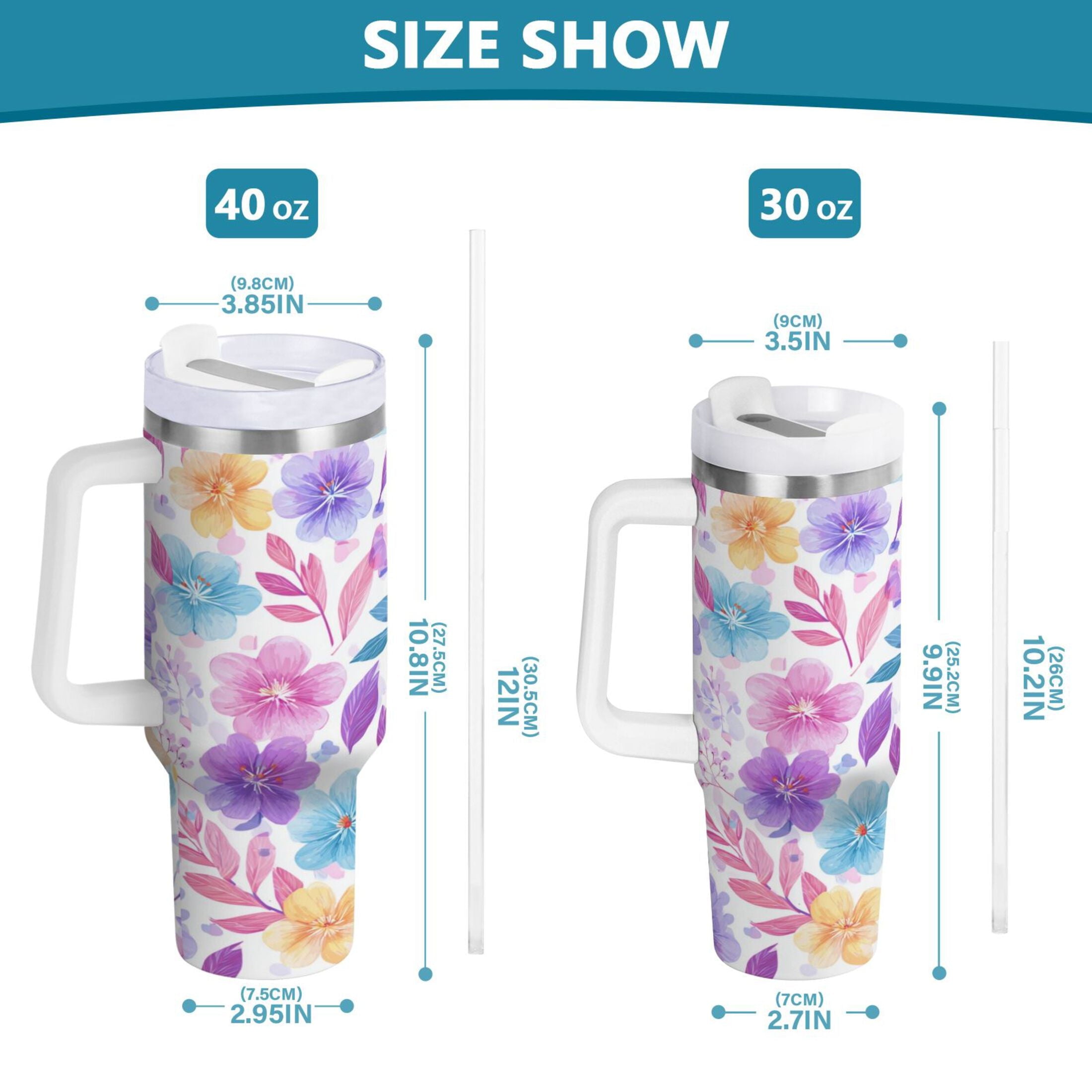 30 oz Insulated Stainless Steel Tumbler Double Wall Stainless Steel Tumbler with 2-Way Drinking Pink and Purple Flowers - P9XY
