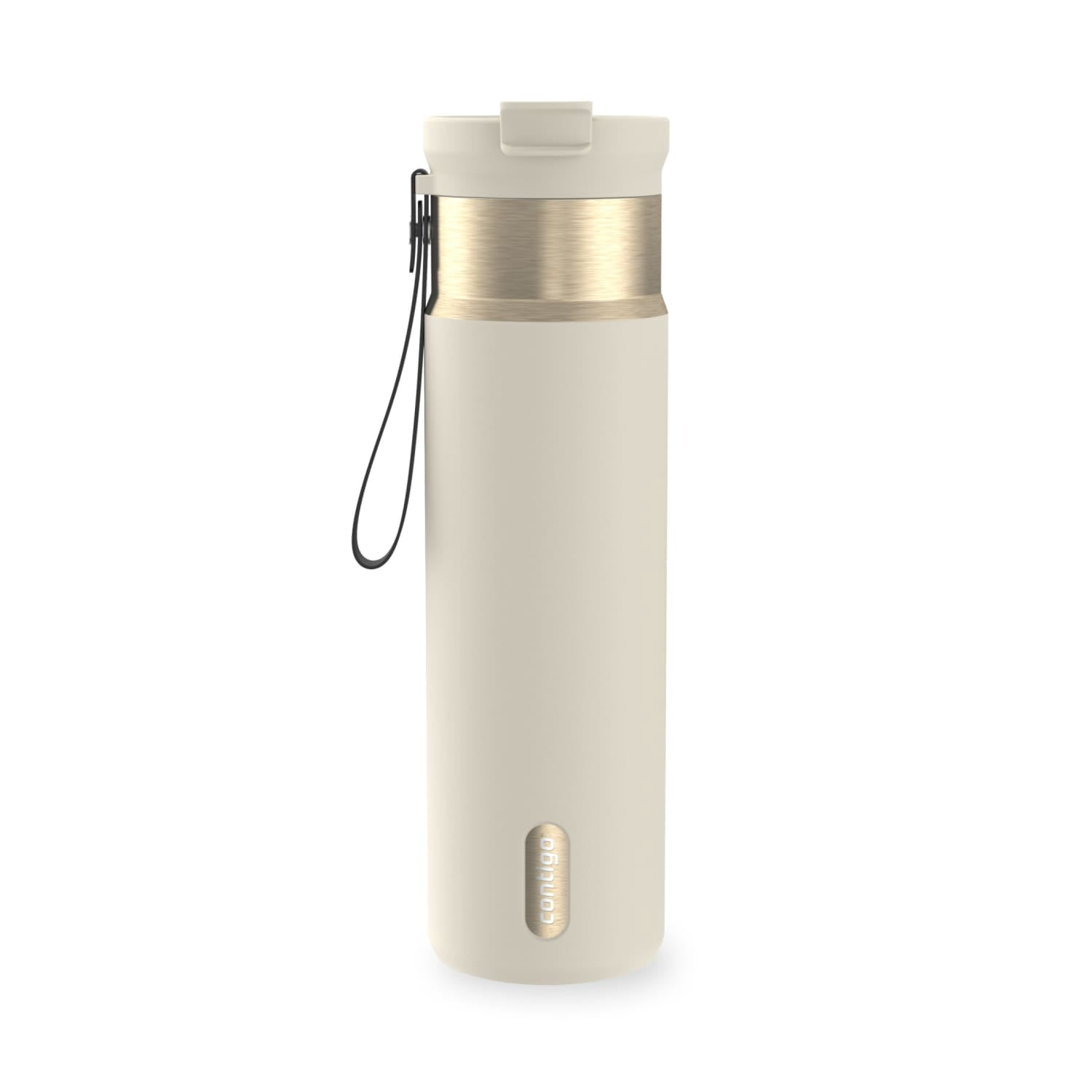 Contigo DualSip Leakproof Stainless Steel Reusable Water Bottle Tumbler with Carrying Strap, Cream/Champagne, 24 oz - T353
