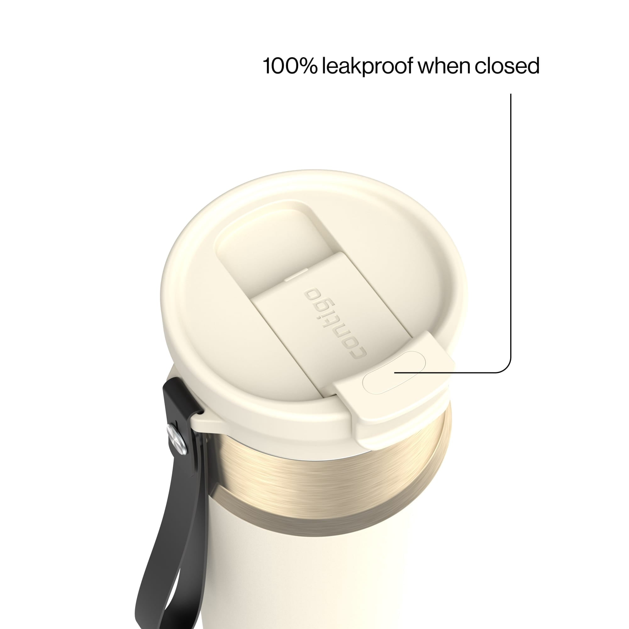 Contigo DualSip Leakproof Stainless Steel Reusable Water Bottle Tumbler with Carrying Strap, Cream/Champagne, 24 oz - T353