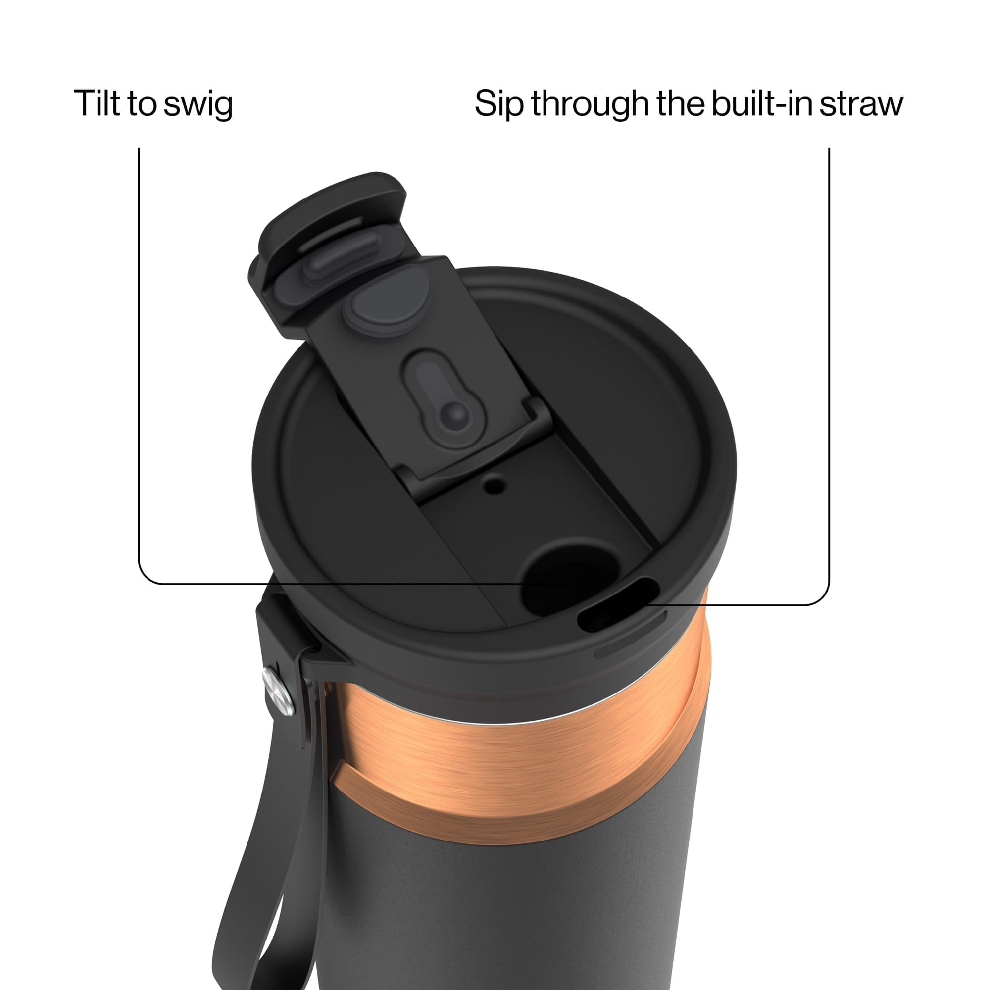 Contigo DualSip Leakproof Stainless Steel Reusable Water Bottle Tumbler with Carrying Strap, Cream/Champagne, 24 oz - T353