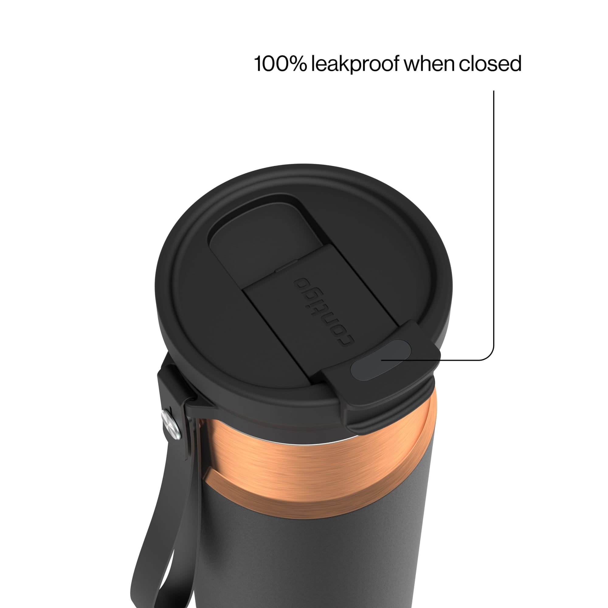 Contigo DualSip Leakproof Stainless Steel Reusable Water Bottle Tumbler with Carrying Strap, Cream/Champagne, 24 oz - T353
