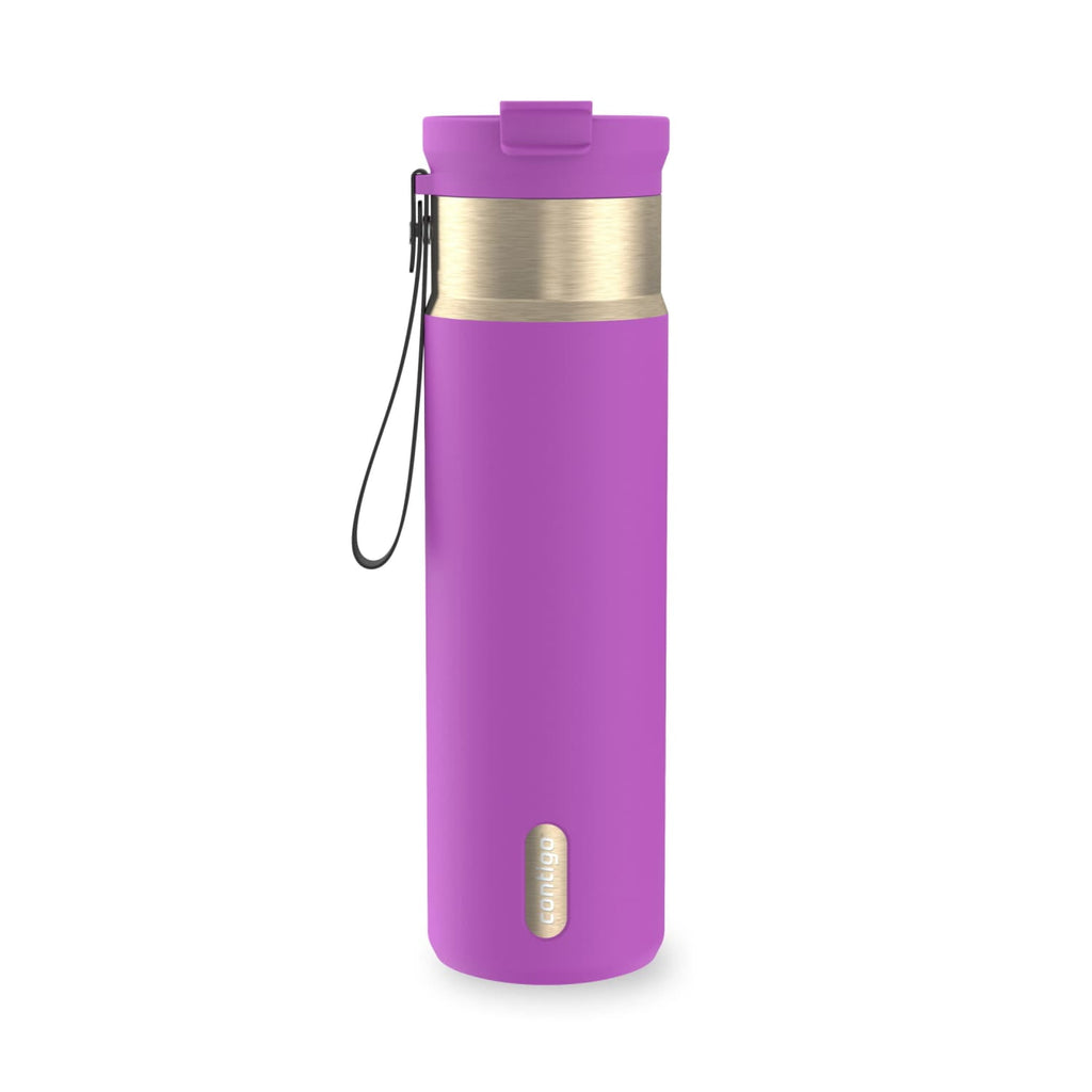 Contigo DualSip Leakproof Stainless Steel Reusable Water Bottle Tumbler with Carrying Strap, Cream/Champagne, 24 oz - T353