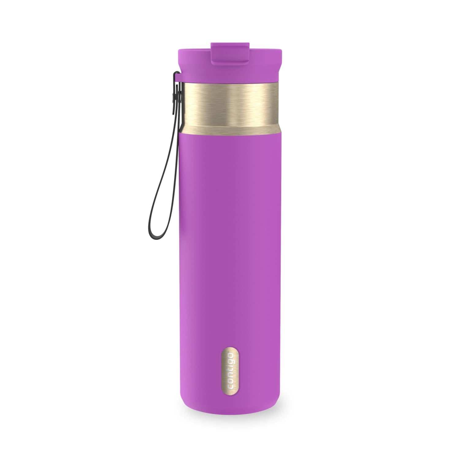 Contigo DualSip Leakproof Stainless Steel Reusable Water Bottle Tumbler with Carrying Strap, Cream/Champagne, 24 oz - T353