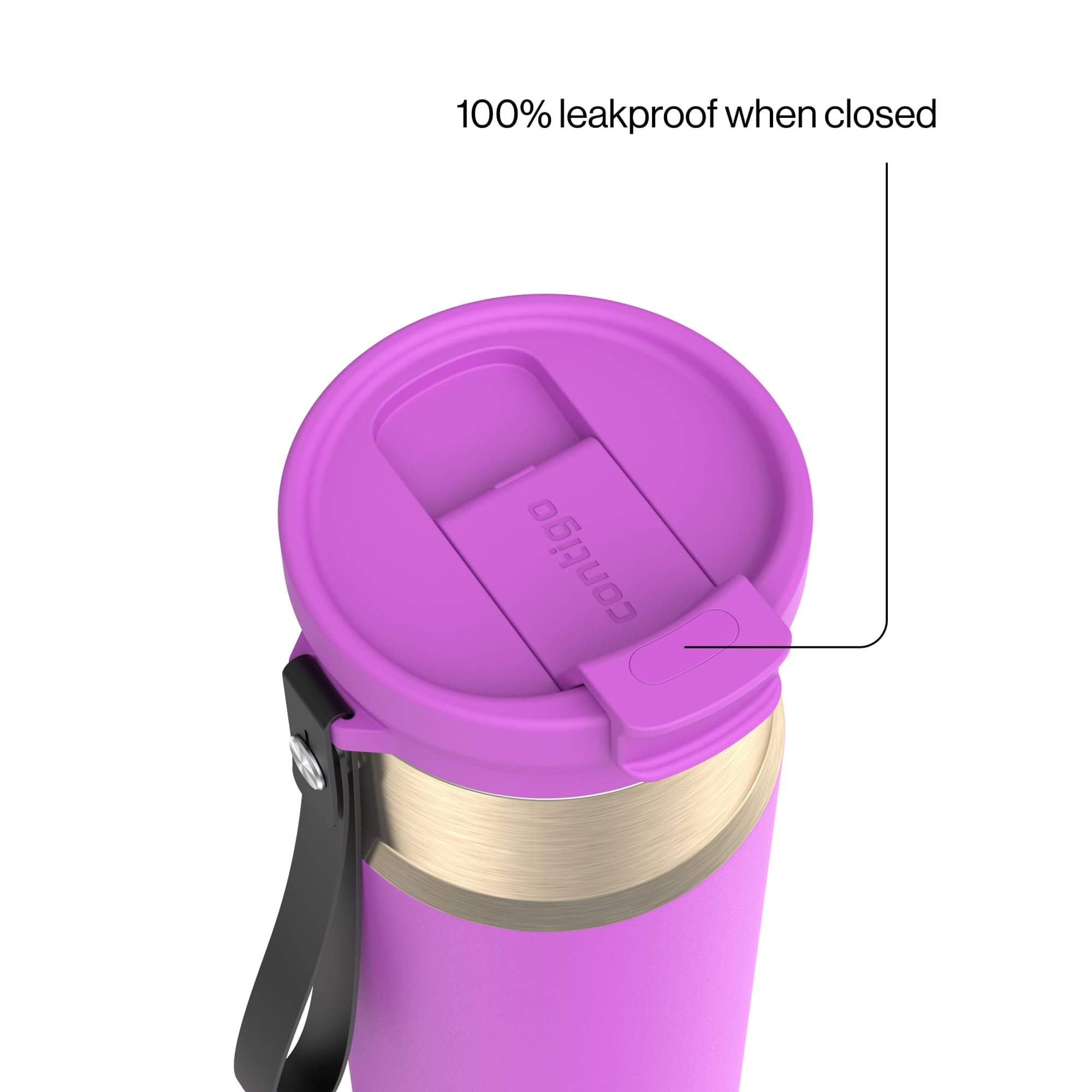 Contigo DualSip Leakproof Stainless Steel Reusable Water Bottle Tumbler with Carrying Strap, Cream/Champagne, 24 oz - T353