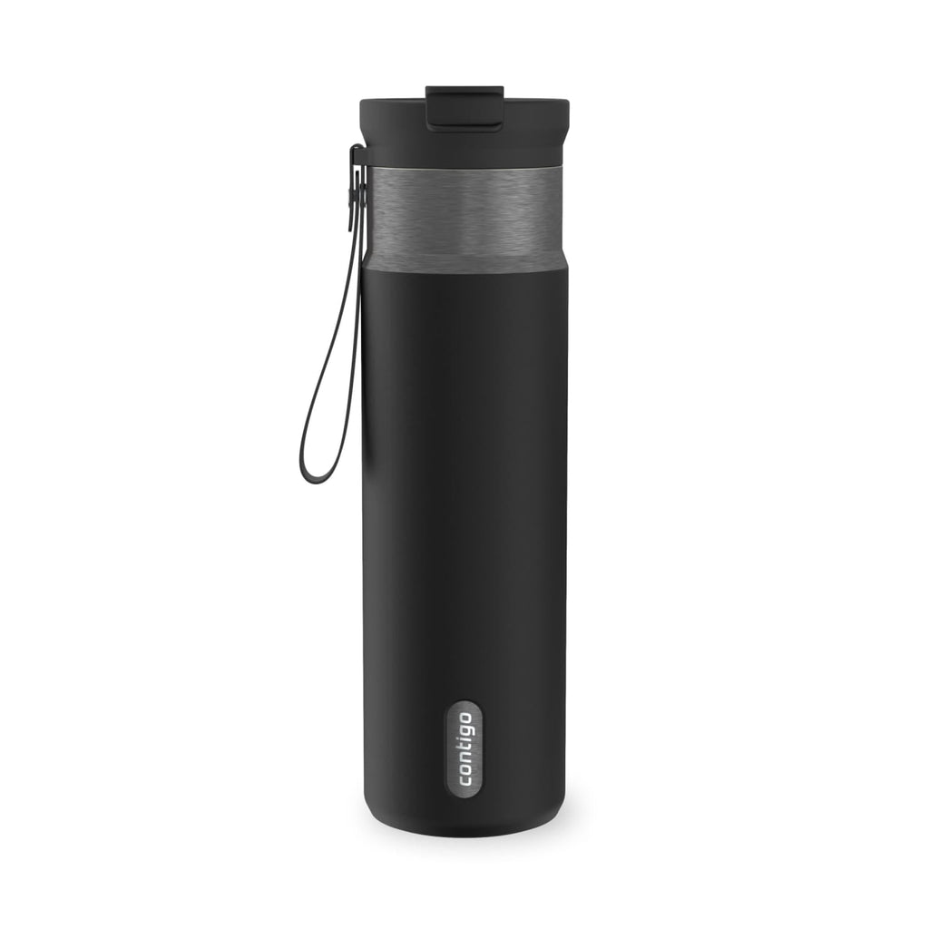 Contigo DualSip Leakproof Stainless Steel Reusable Water Bottle Tumbler with Carrying Strap, Cream/Champagne, 24 oz - T353