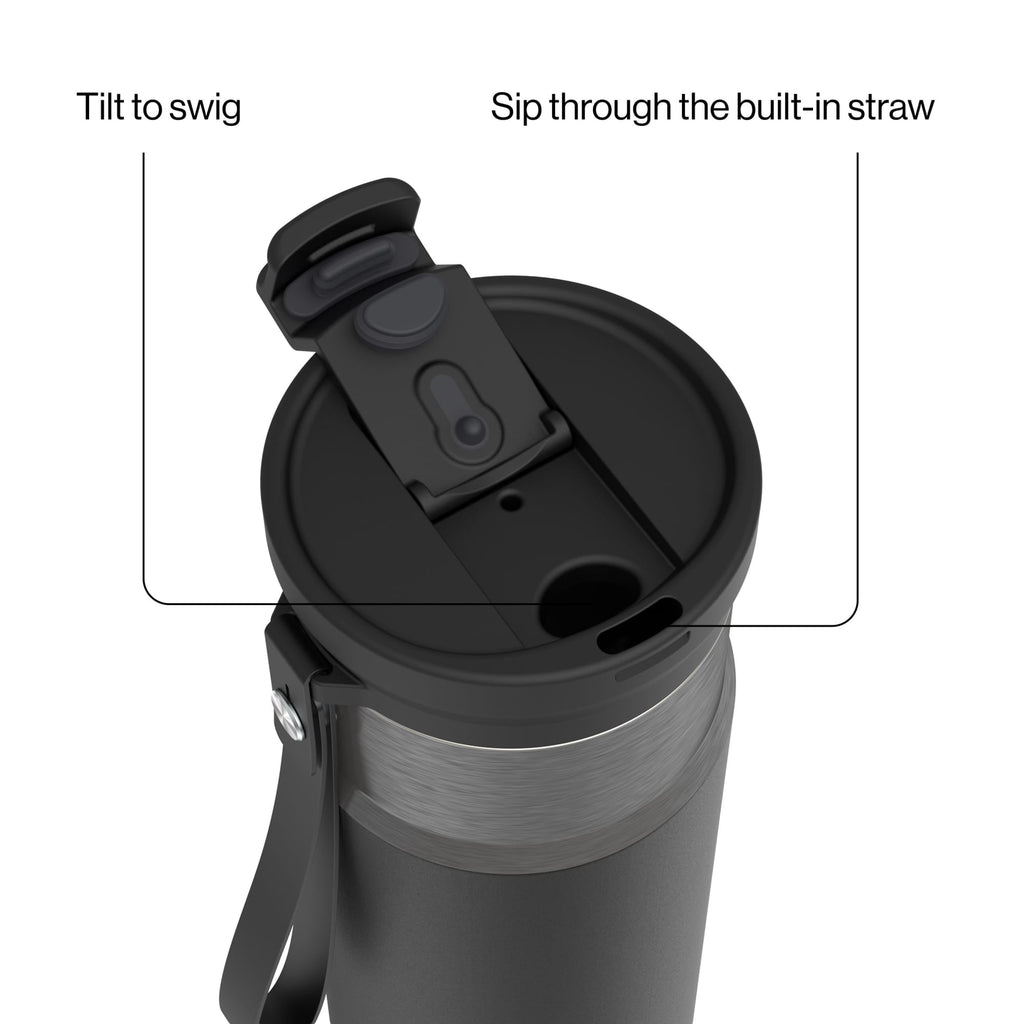 Contigo DualSip Leakproof Stainless Steel Reusable Water Bottle Tumbler with Carrying Strap, Cream/Champagne, 24 oz - T353
