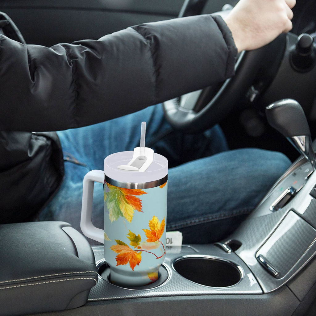 30 oz Insulated Stainless Steel Tumbler Double Wall Stainless Steel Tumbler with 2-Way Drinking Colorful Autumn Maple Leaves - WHKK