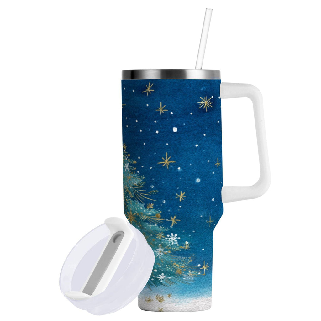 40 oz Insulated Stainless Steel Tumbler Double Wall Stainless Steel Tumbler with 2-Way Drinking Watercolor Christmas Tree - KP7V