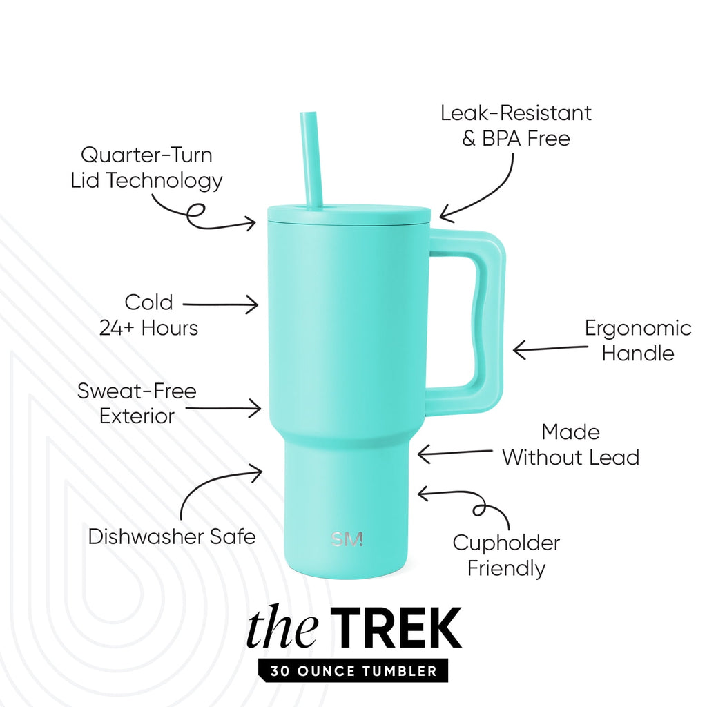 Simple Modern 30 fl oz Insulated Stainless Steel Trek Tumbler with Straw Lid | Seaglass Sage and Cream Checkmate - B21Q