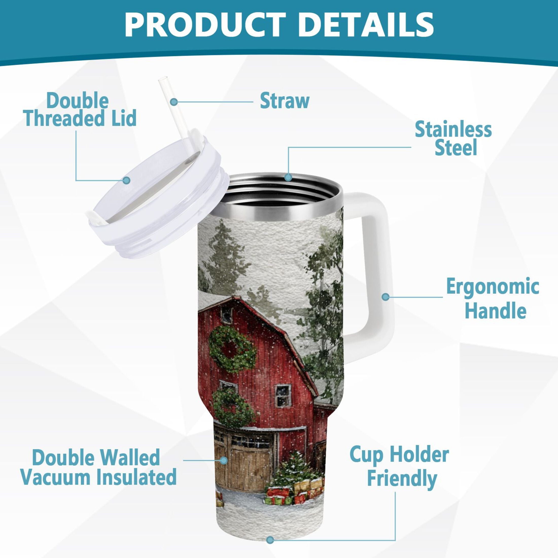 30 oz Insulated Stainless Steel Tumbler Double Wall Stainless Steel Tumbler with 2-Way Drinking Old Red Barn - PS56
