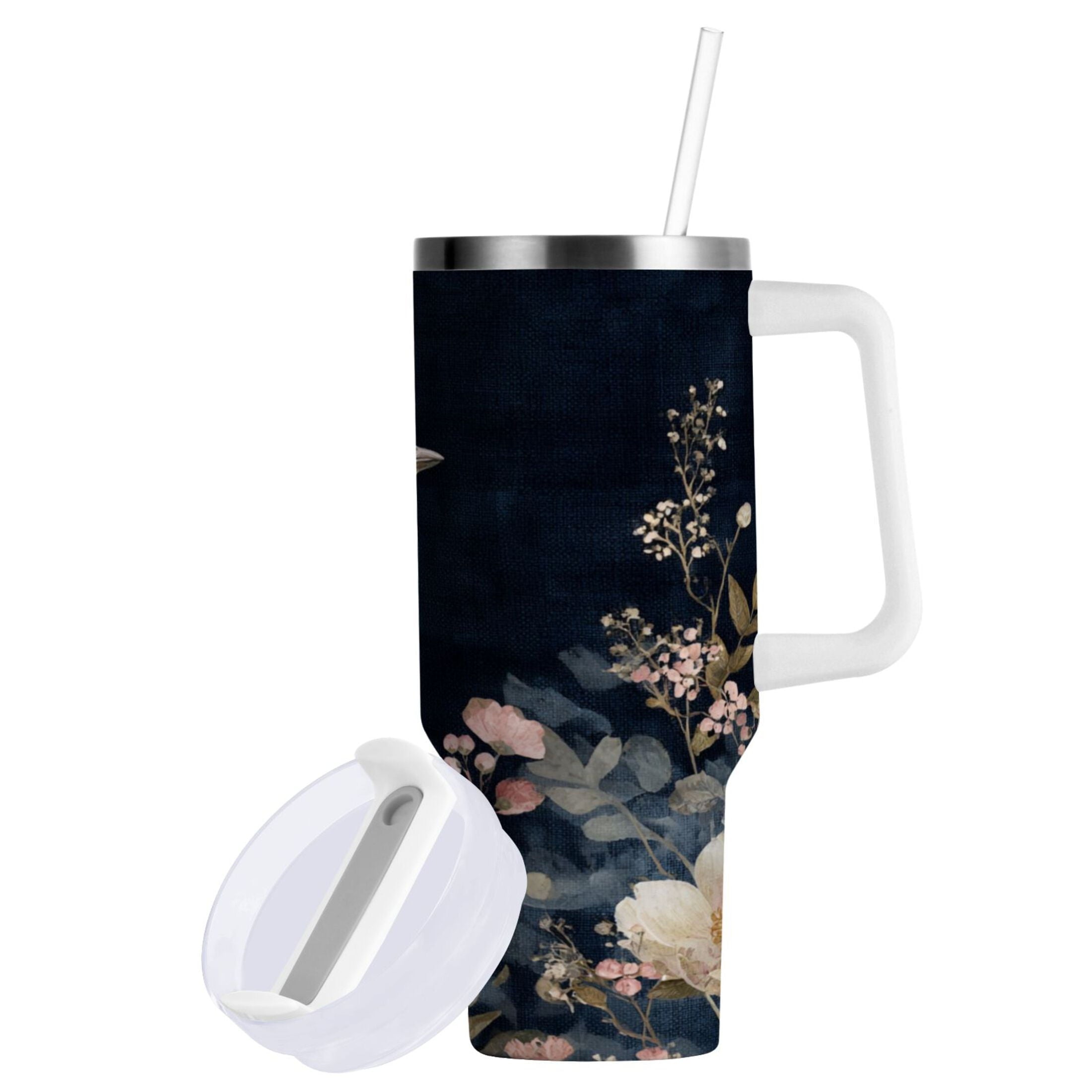 30 oz Insulated Stainless Steel Tumbler Double Wall Stainless Steel Tumbler with 2-Way Drinking Watercolor Vintage Blue Bird - CBXJ