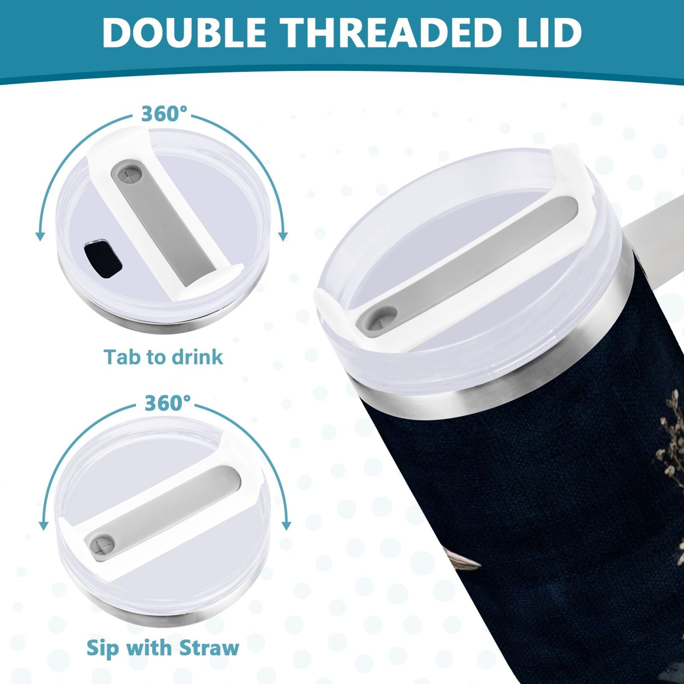 30 oz Insulated Stainless Steel Tumbler Double Wall Stainless Steel Tumbler with 2-Way Drinking Watercolor Vintage Blue Bird - CBXJ