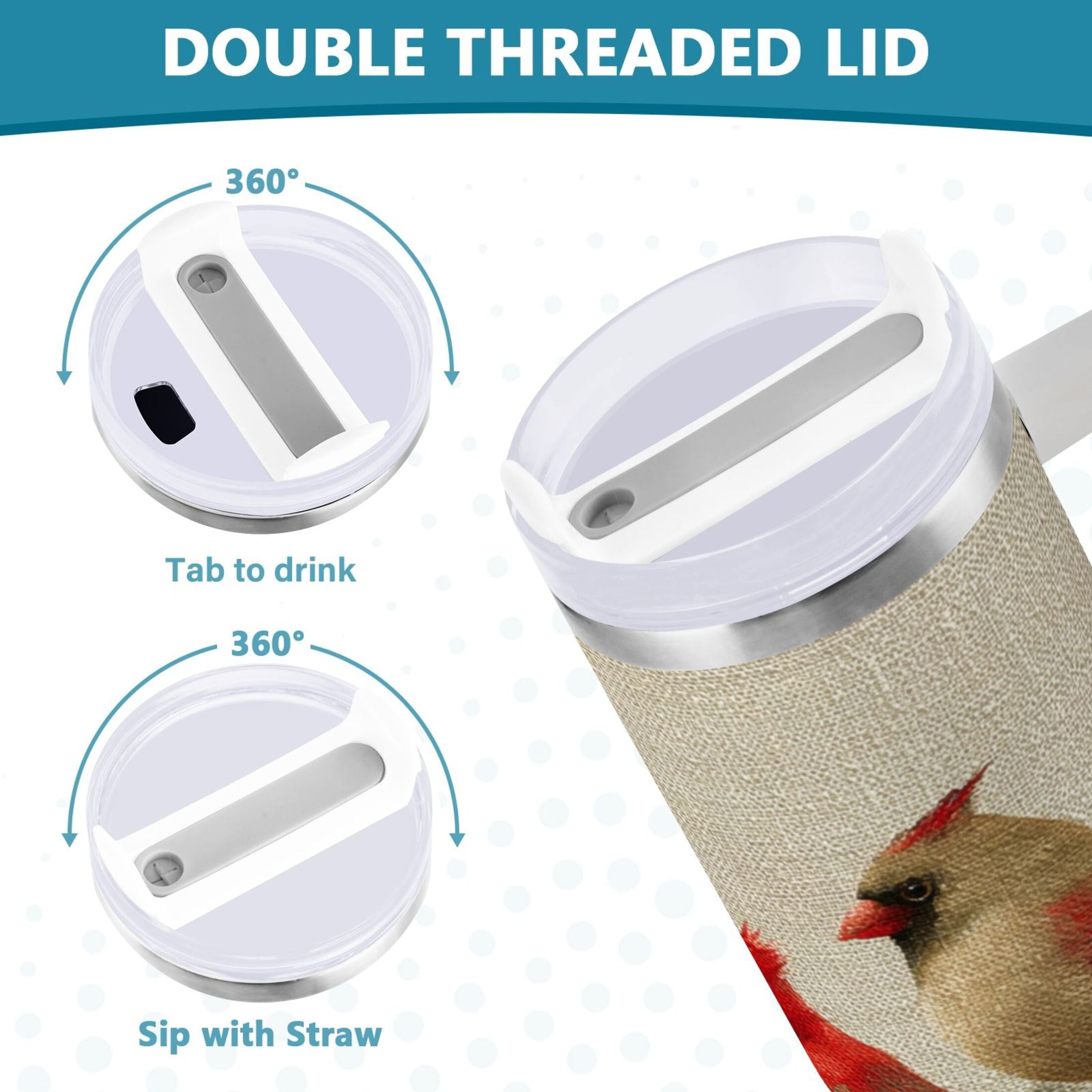 30 oz Insulated Stainless Steel Tumbler Double Wall Stainless Steel Tumbler with 2-Way Drinking Bird and Snow-covered Trees - E6B7