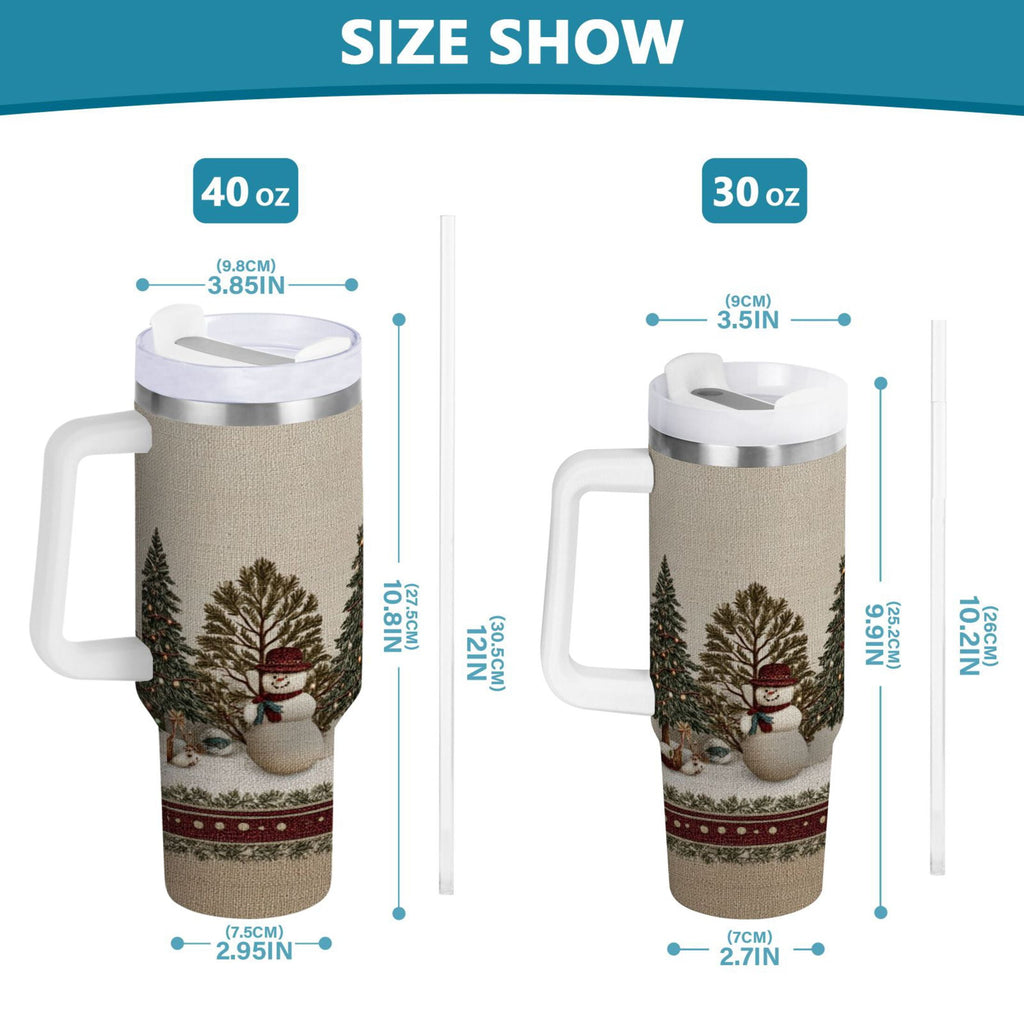 30 oz Insulated Stainless Steel Tumbler Double Wall Stainless Steel Tumbler with 2-Way Drinking Snowmen and Deer in The Forest - IZ23