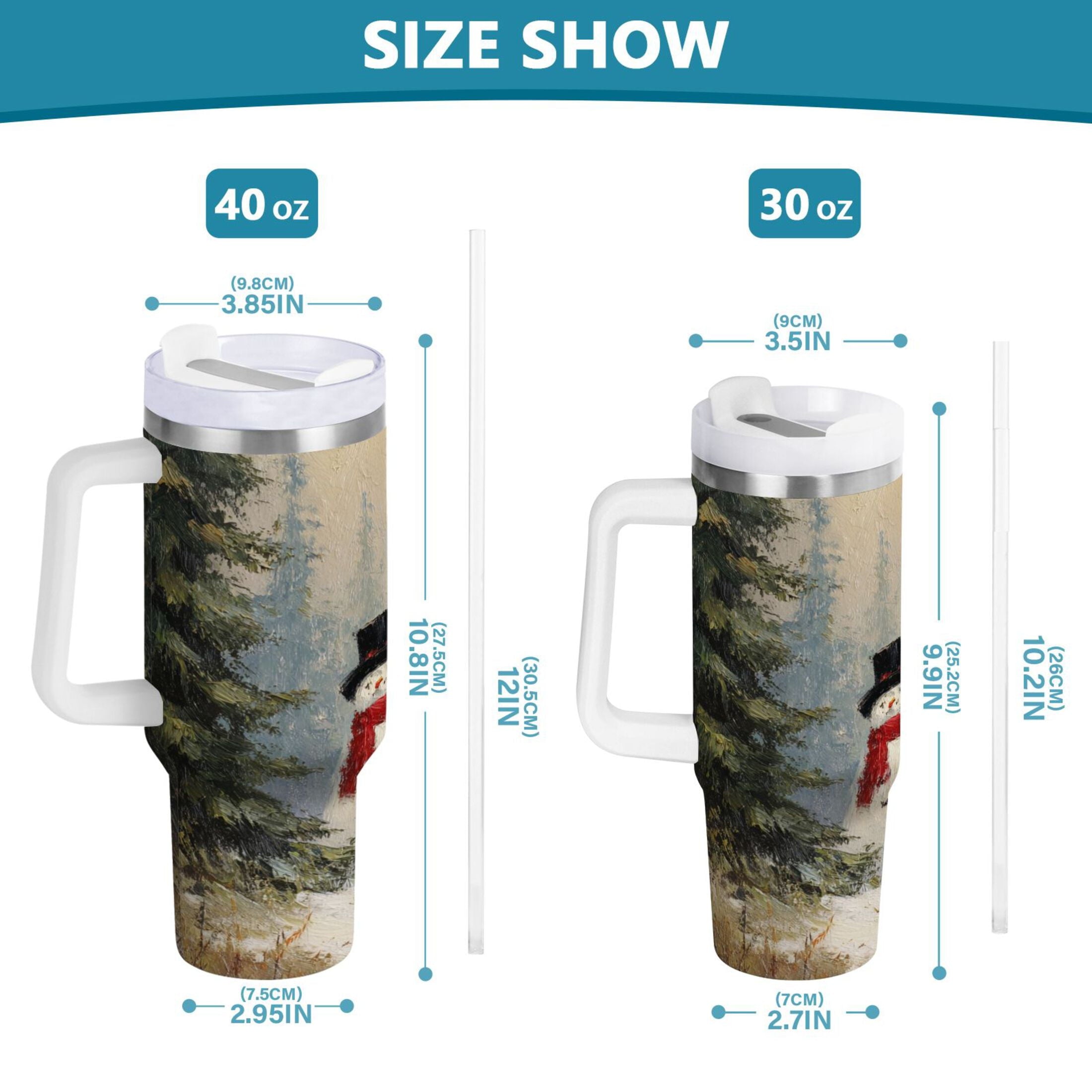 40 oz Insulated Stainless Steel Tumbler Double Wall Stainless Steel Tumbler with 2-Way Drinking Moody Snowman Couple - 0IL3
