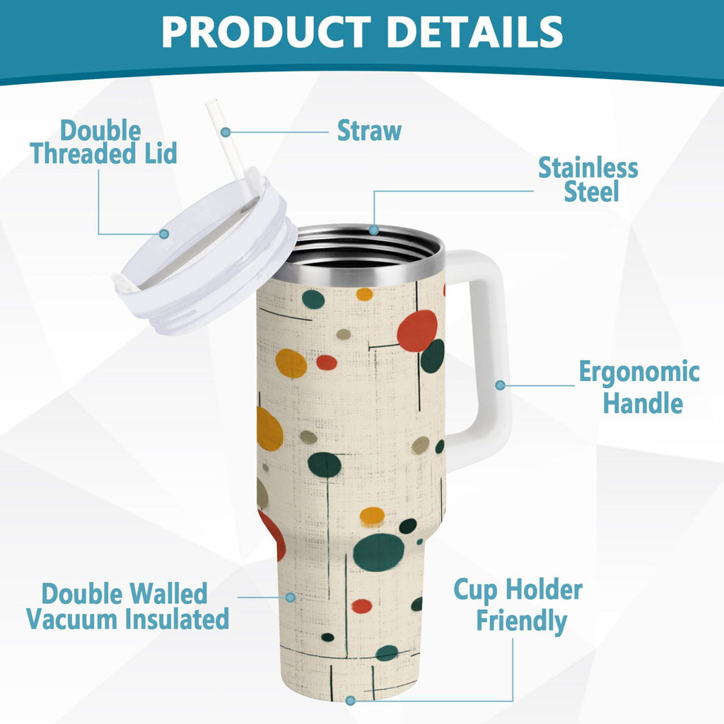 30 oz Insulated Stainless Steel Tumbler Double Wall Stainless Steel Tumbler with 2-Way Drinking Colorful Dots and Lines - M9YA