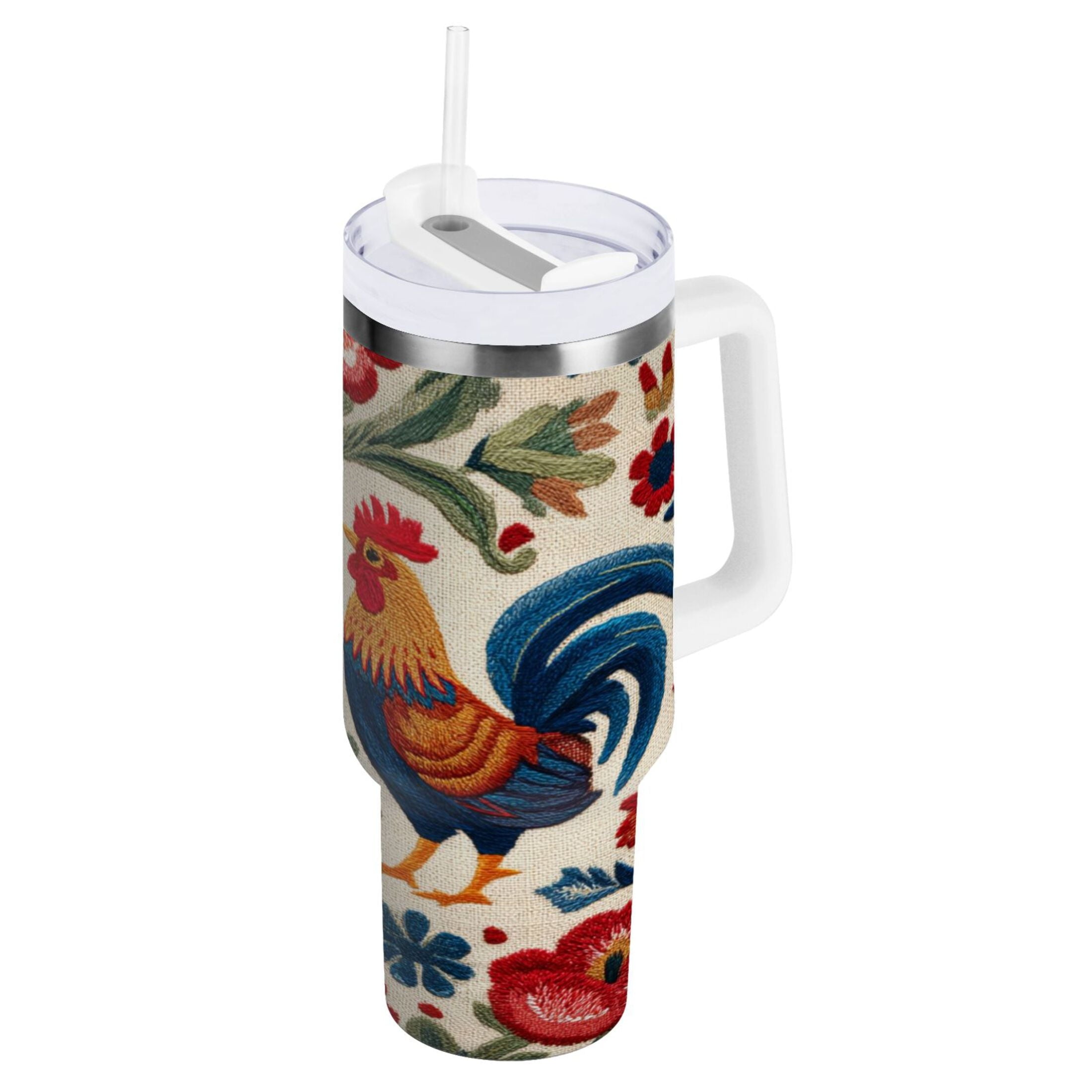 40 oz Insulated Stainless Steel Tumbler Double Wall Stainless Steel Tumbler with 2-Way Drinking Male and Female Chickens - R65R