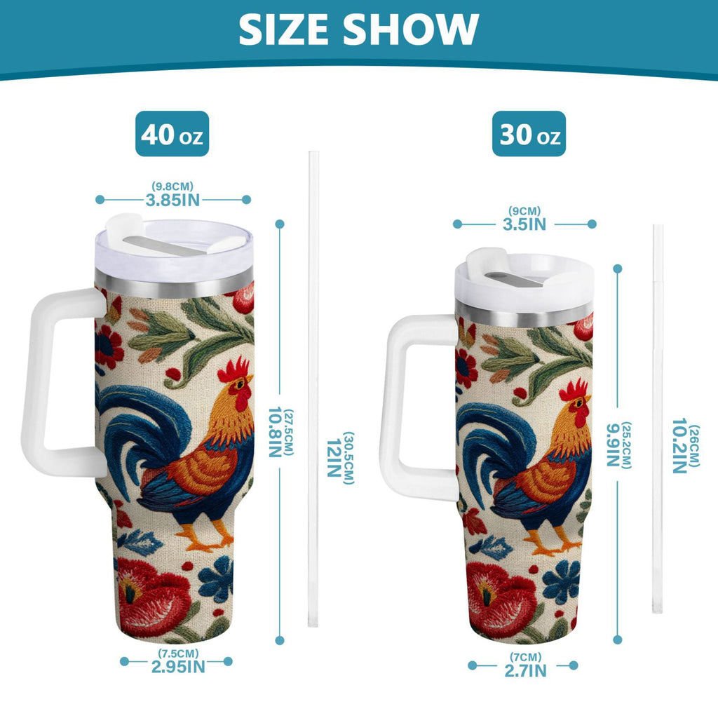 40 oz Insulated Stainless Steel Tumbler Double Wall Stainless Steel Tumbler with 2-Way Drinking Male and Female Chickens - R65R