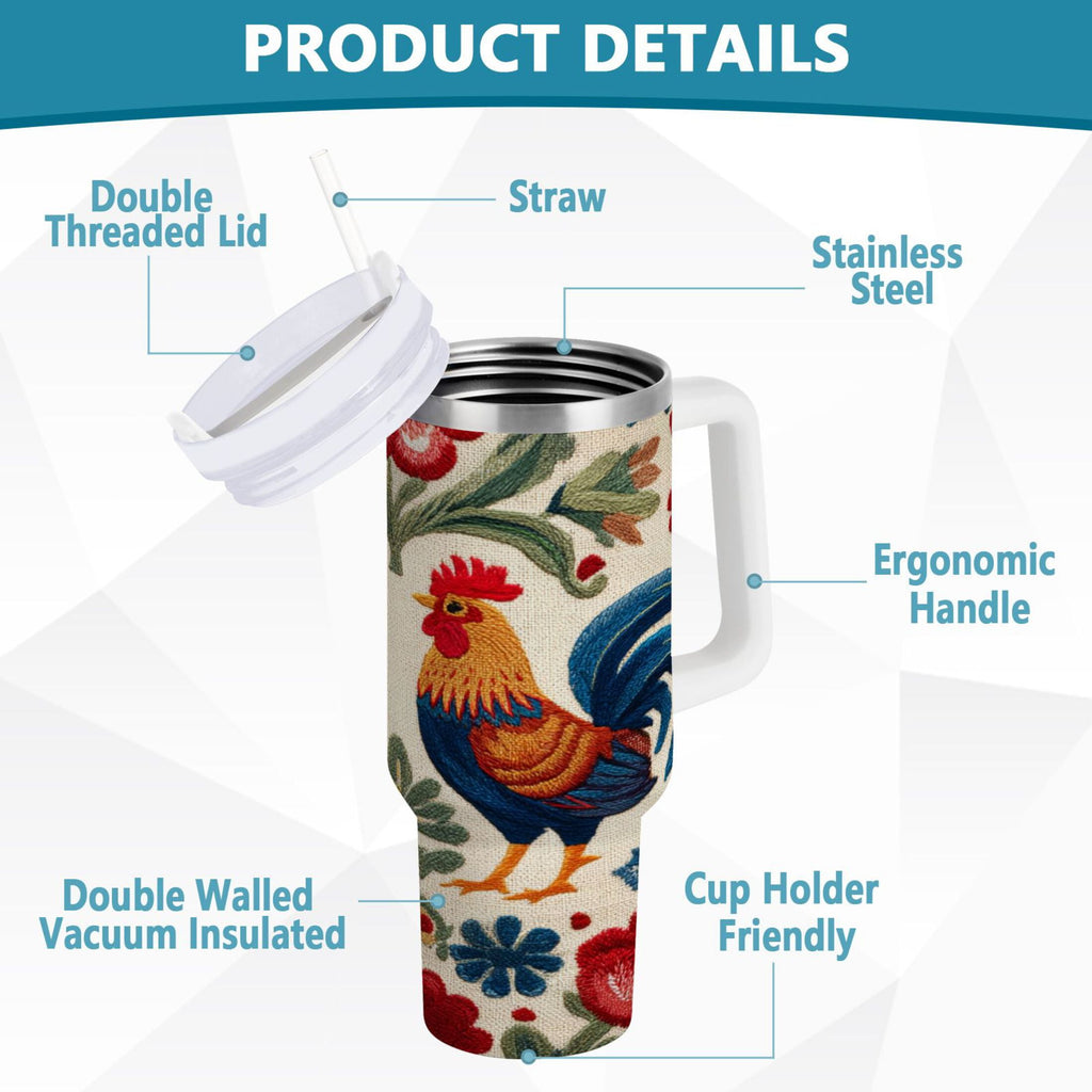 40 oz Insulated Stainless Steel Tumbler Double Wall Stainless Steel Tumbler with 2-Way Drinking Male and Female Chickens - R65R