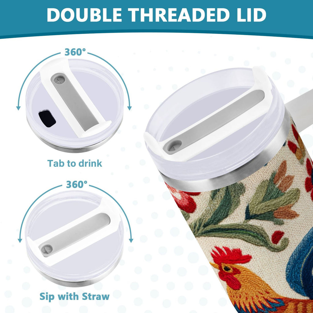 40 oz Insulated Stainless Steel Tumbler Double Wall Stainless Steel Tumbler with 2-Way Drinking Male and Female Chickens - R65R