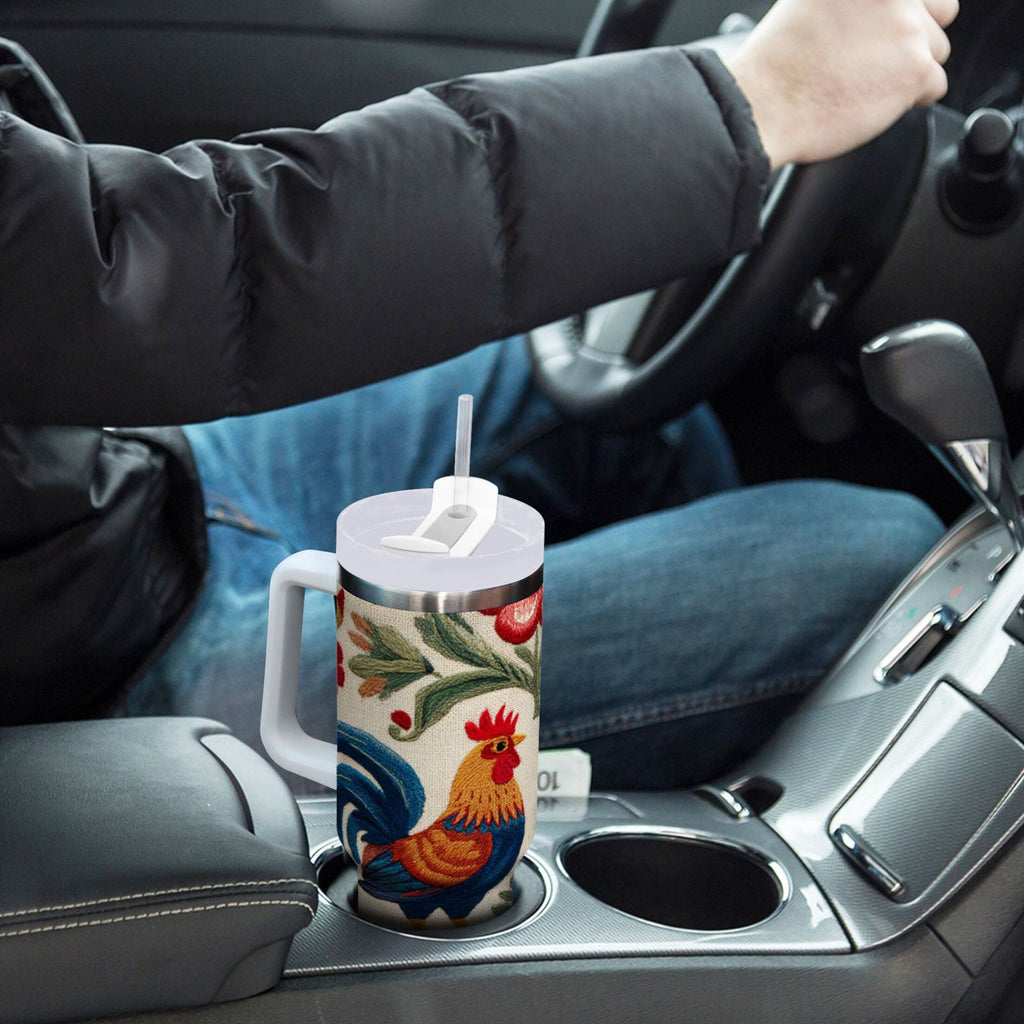 40 oz Insulated Stainless Steel Tumbler Double Wall Stainless Steel Tumbler with 2-Way Drinking Male and Female Chickens - R65R