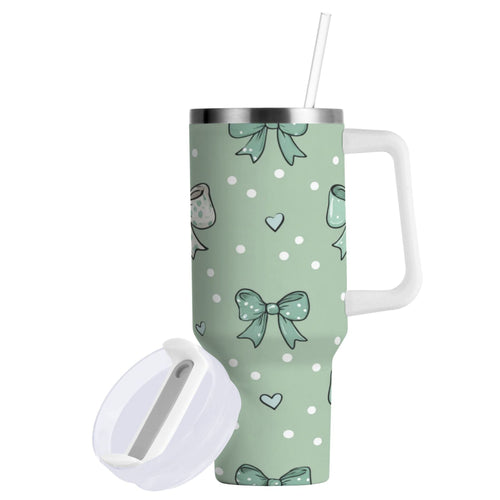 30 oz Insulated Stainless Steel Tumbler Double Wall Stainless Steel Tumbler with 2-Way Drinking Green and Mint Bows - TSSH