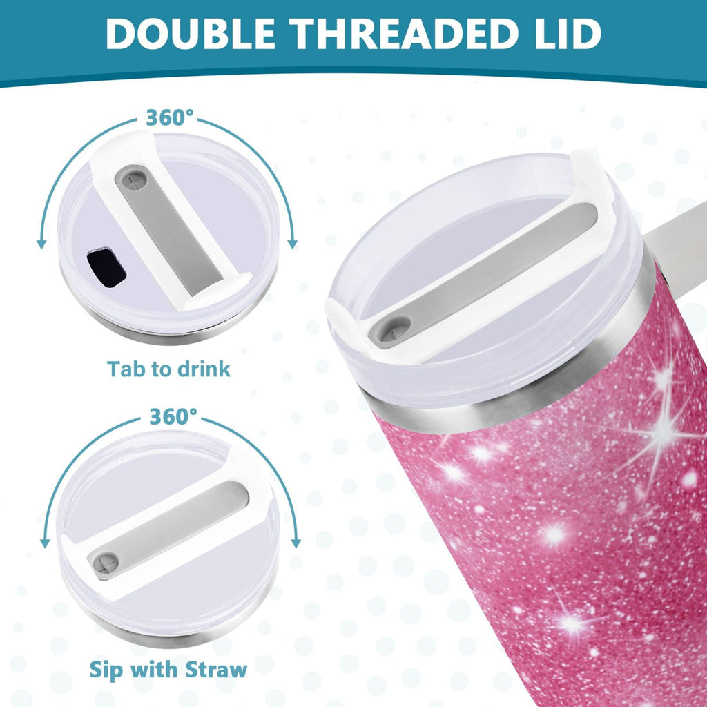 40 oz Insulated Stainless Steel Tumbler Double Wall Stainless Steel Tumbler with 2-Way Drinking Pink Glitter Background - XXJ6
