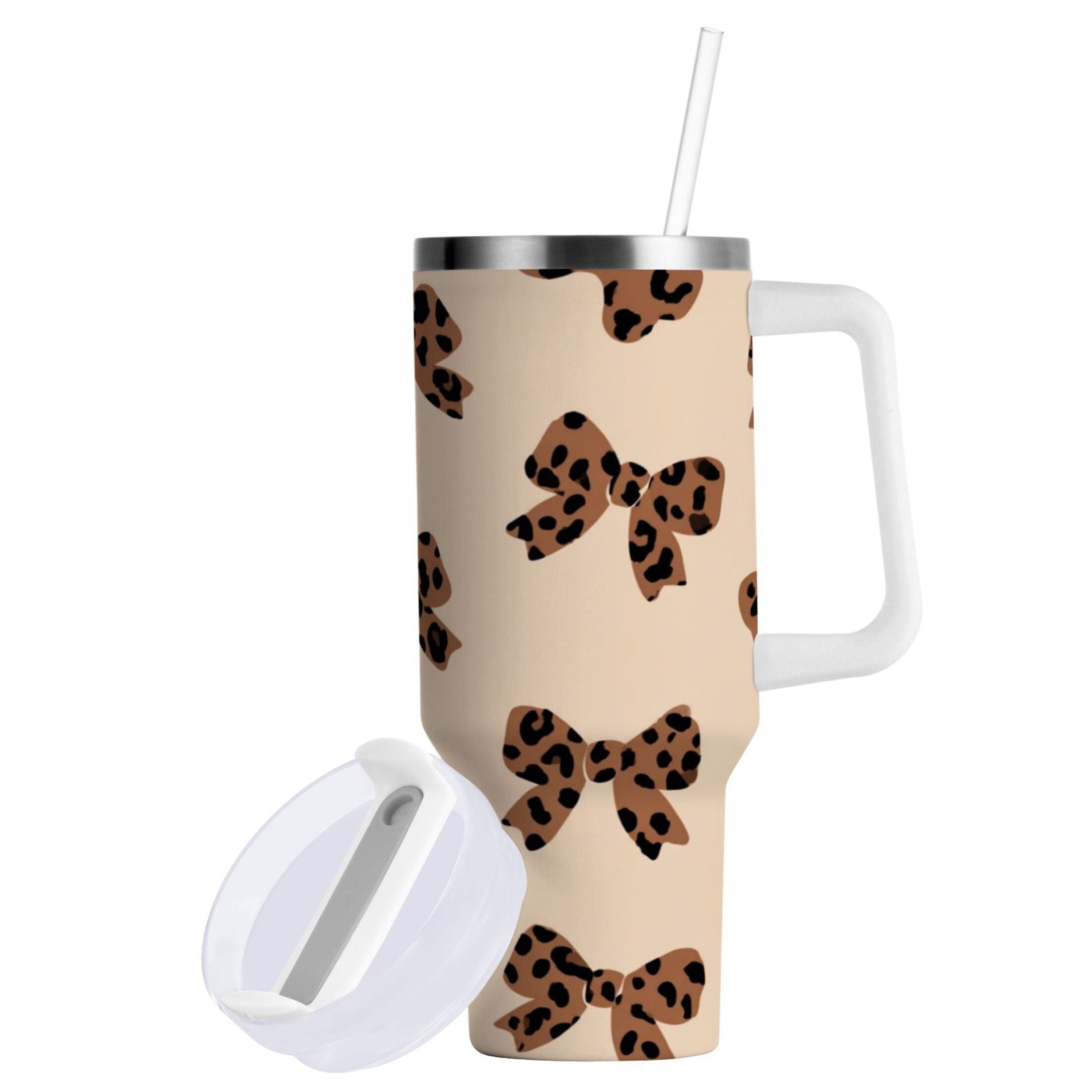 30 oz Insulated Stainless Steel Tumbler Double Wall Stainless Steel Tumbler with 2-Way Drinking Cute Brown Bow - JVIT