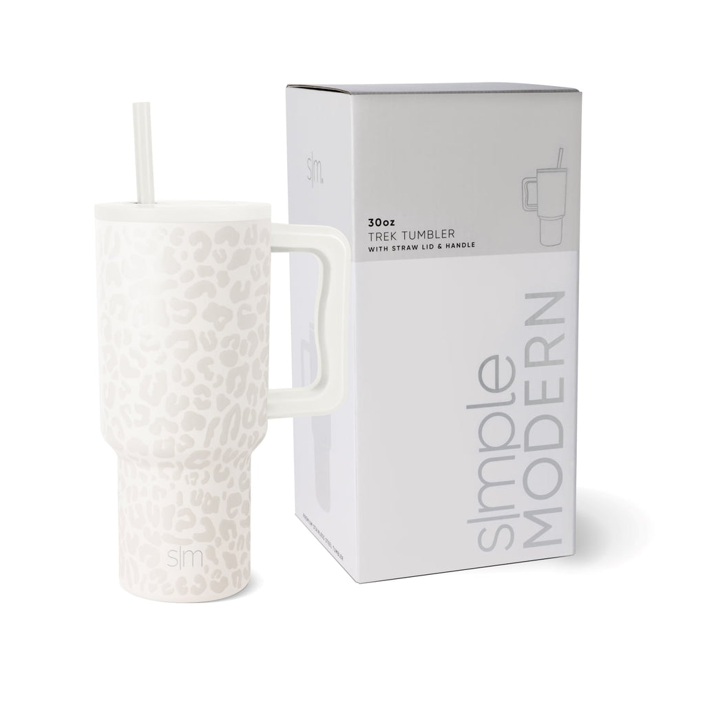 Simple Modern 30 fl oz Insulated Stainless Steel Trek Tumbler with Straw Lid | Cream Leopard - GV15