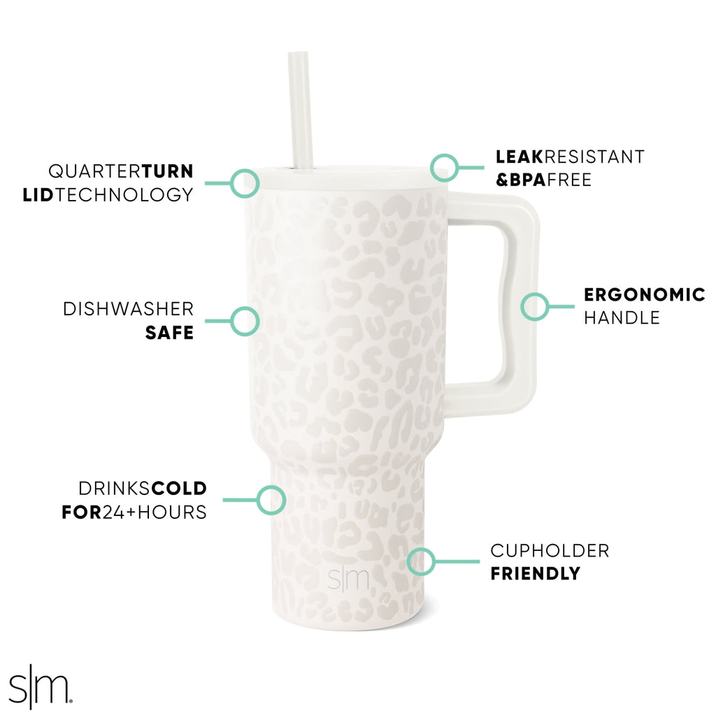 Simple Modern 30 fl oz Insulated Stainless Steel Trek Tumbler with Straw Lid | Cream Leopard - GV15