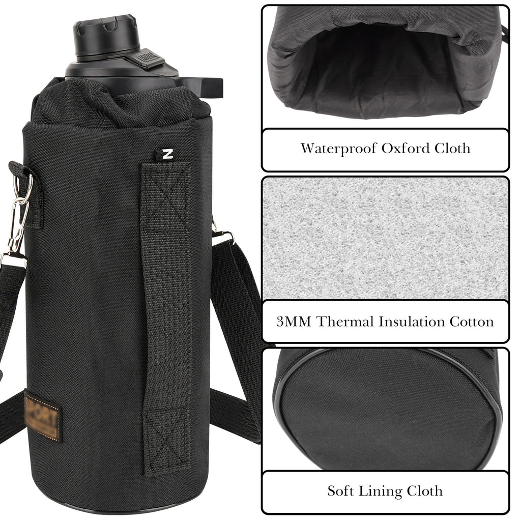 Linkidea Sports Water Bottle Carrier with Strap Compatible with Nalgene Sustain Tritan 48oz, CamelBak Chute Mag 50oz, Thick Waterbottle Cooler Bag Holder Shoulder Strap, Black - MEM8