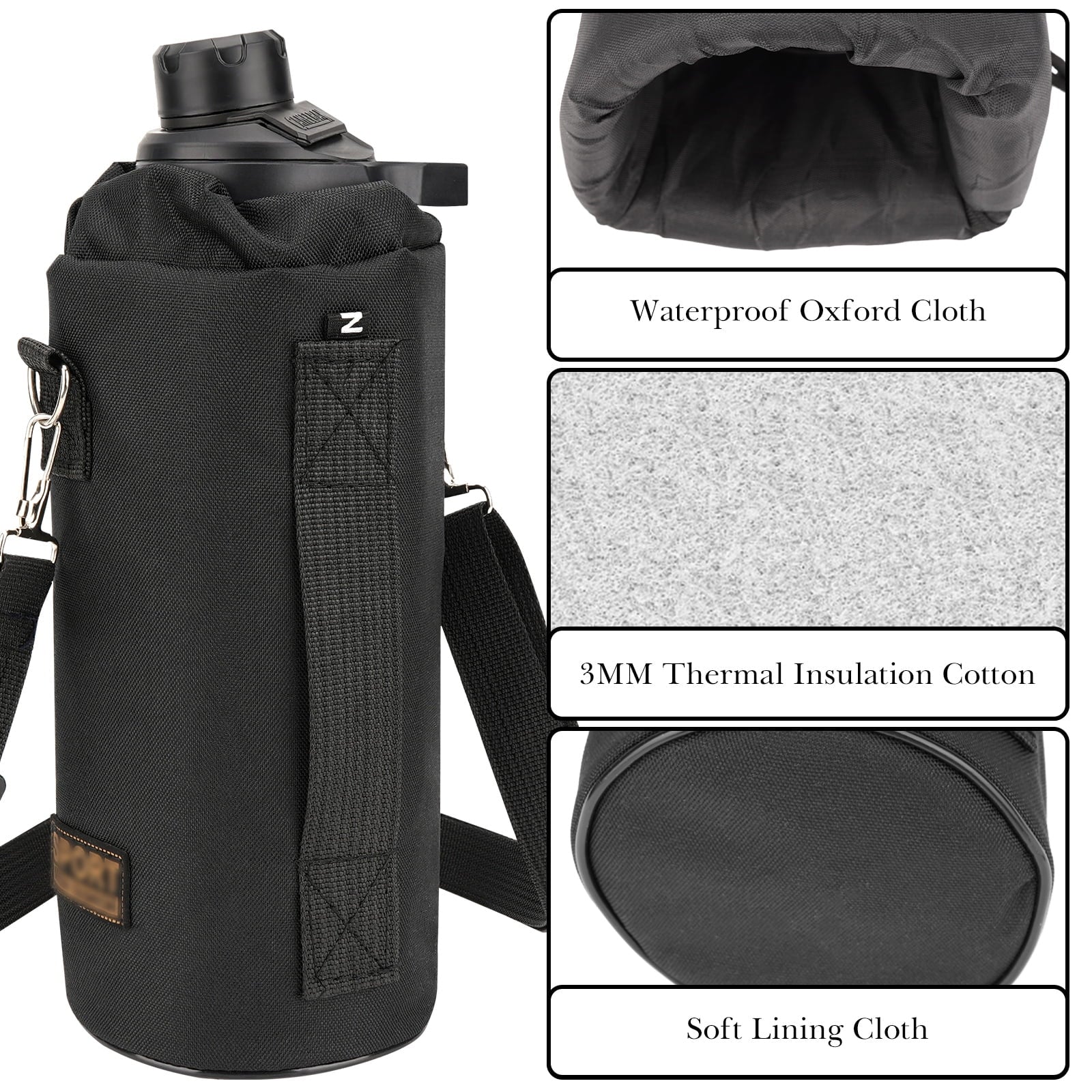 Linkidea Sports Water Bottle Carrier with Strap Compatible with Nalgene Sustain Tritan 48oz, CamelBak Chute Mag 50oz, Thick Waterbottle Cooler Bag Holder Shoulder Strap, Black - MEM8