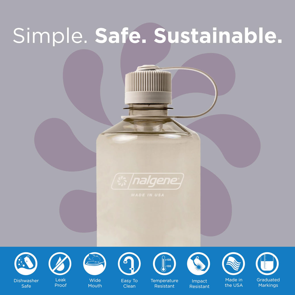 Nalgene Sustain Tritan BPA-Free Water Bottle Made with Material Derived from 50% Plastic Waste (using ISCC certified mass balance), 32 OZ, Narrow Mouth, Cotton - KXCC