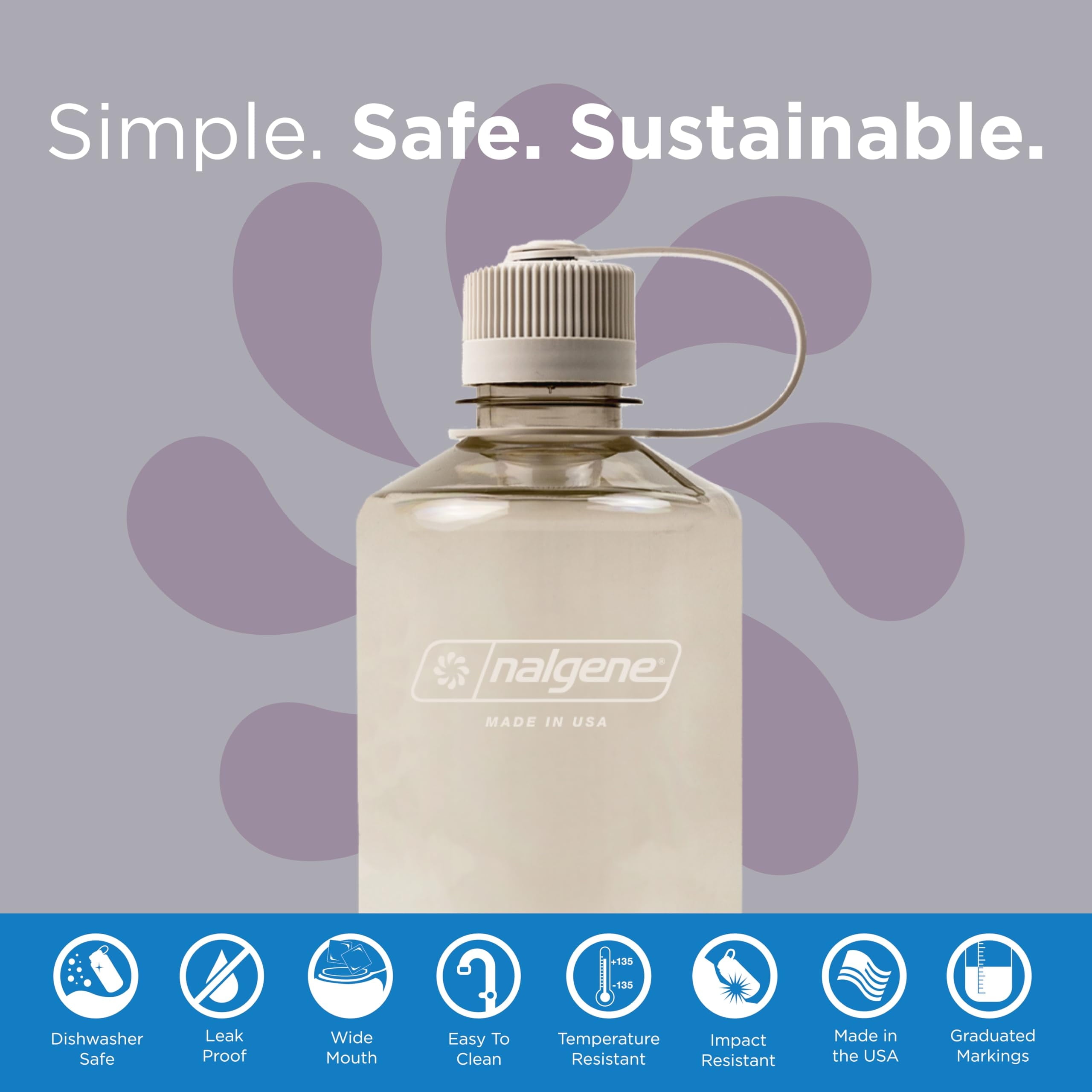 Nalgene Sustain Tritan BPA-Free Water Bottle Made with Material Derived from 50% Plastic Waste (using ISCC certified mass balance), 32 OZ, Narrow Mouth, Cotton - KXCC